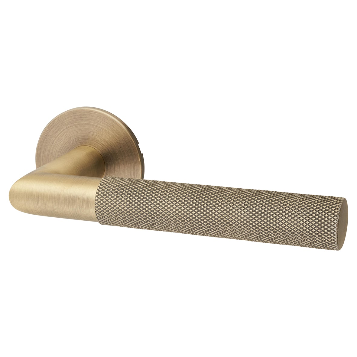 Matt Antique Brass Knurled Door Handles on Round Slim Rose - Schema Modell Range - view 2