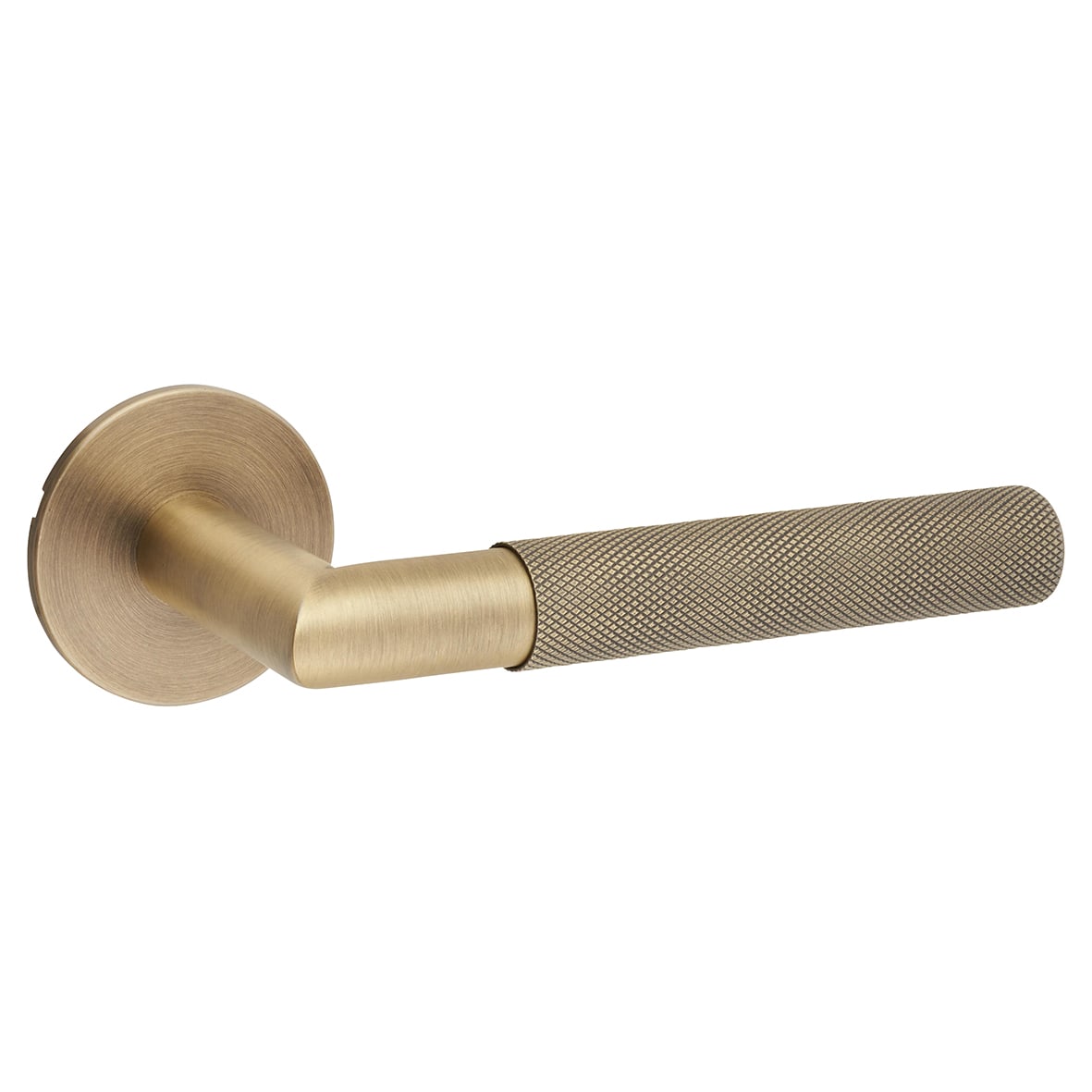 Matt Antique Brass Knurled Door Handles on Round Slim Rose - Schema Modell Range - view 3