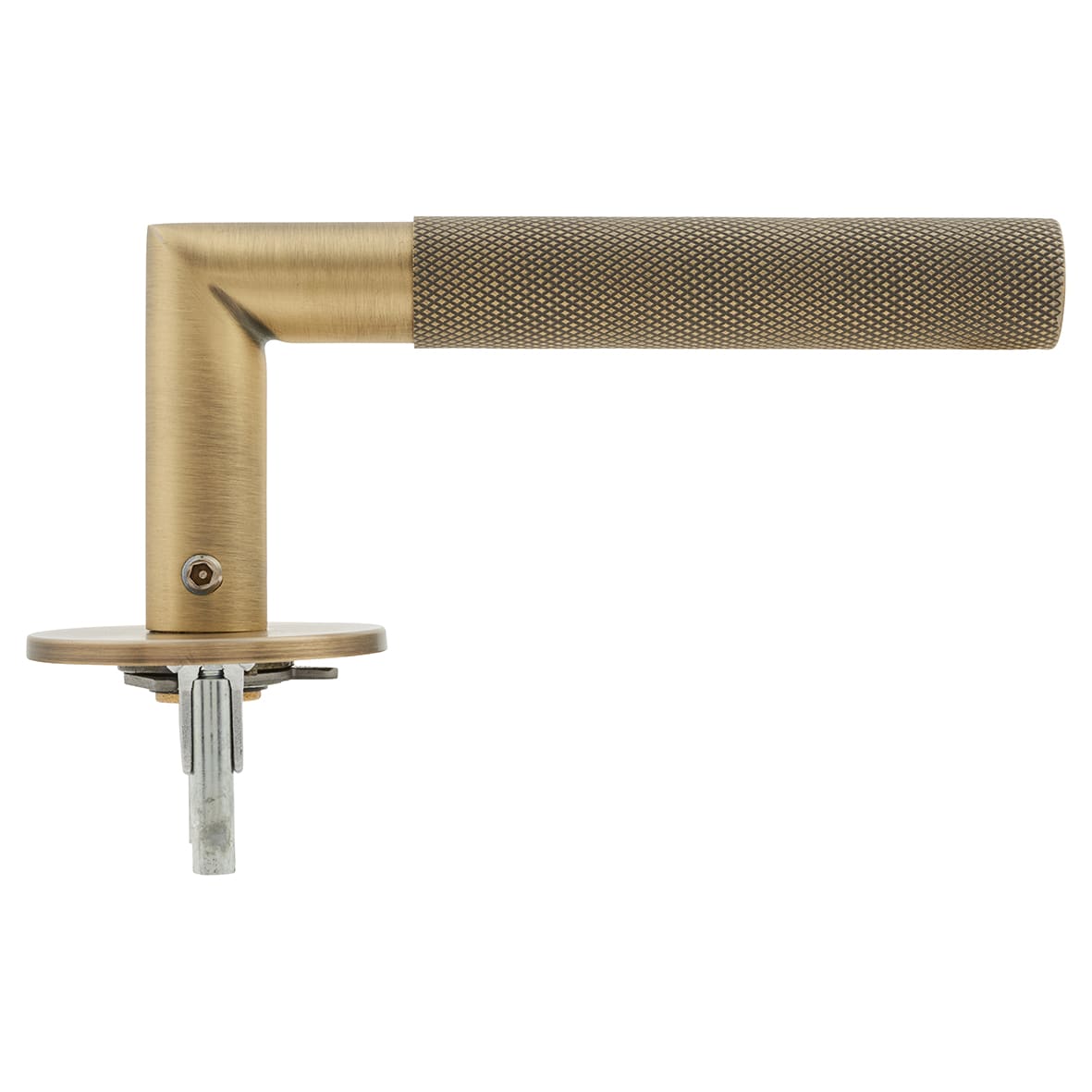 Matt Antique Brass Knurled Door Handles on Round Slim Rose - Schema Modell Range - view 5