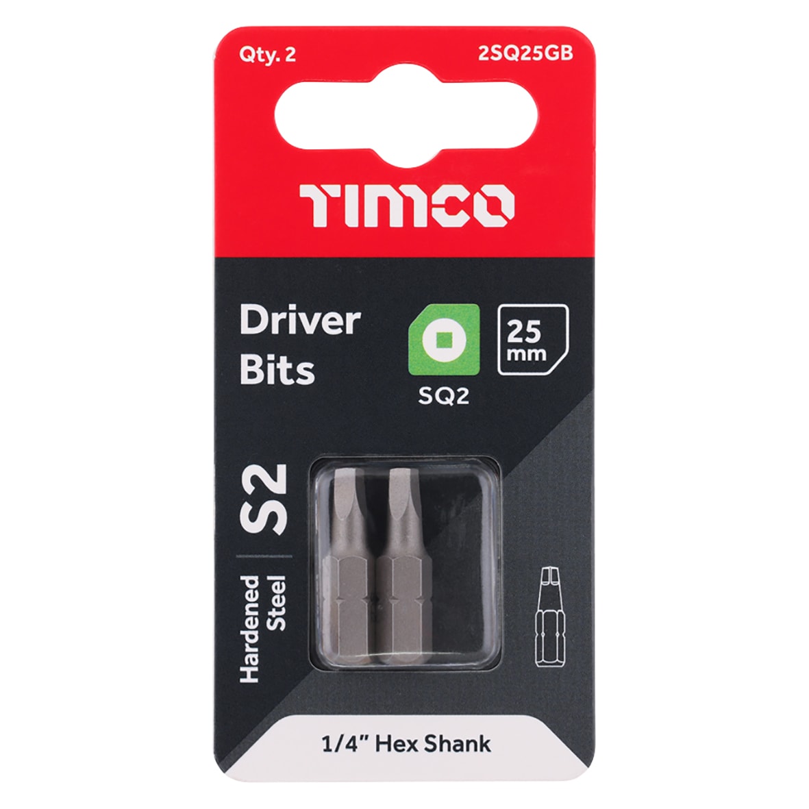 Steel Driver Bits - Square - No.2 - 25mm Length - Pack of 2 - view 3