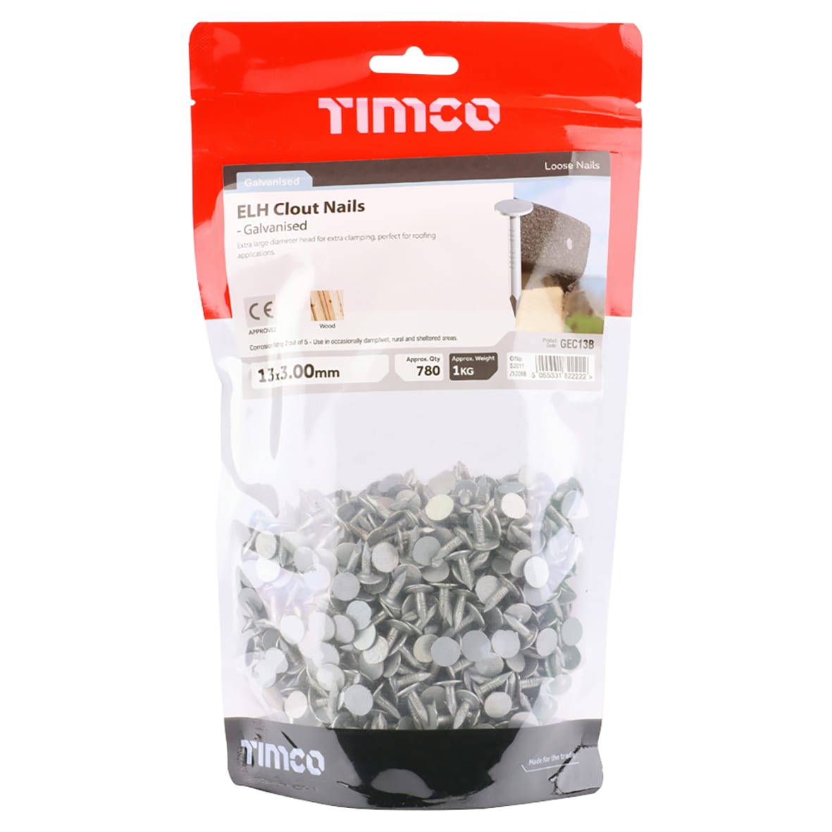 Galvanised ELH Clout Nail - 3.0 x 13mm - 1kg Pack - view 2