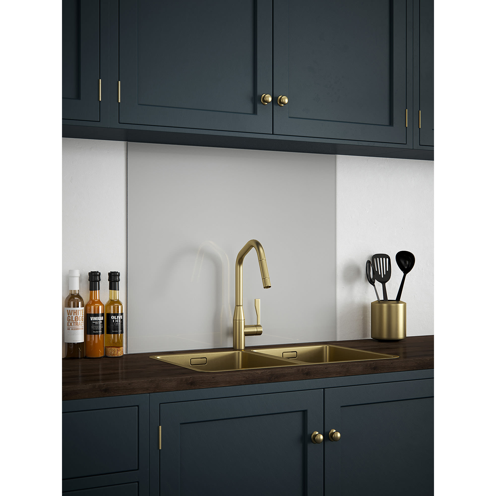 Self Adhesive Glass Kitchen Splashback - 750 x 900mm - Platinum - view 2