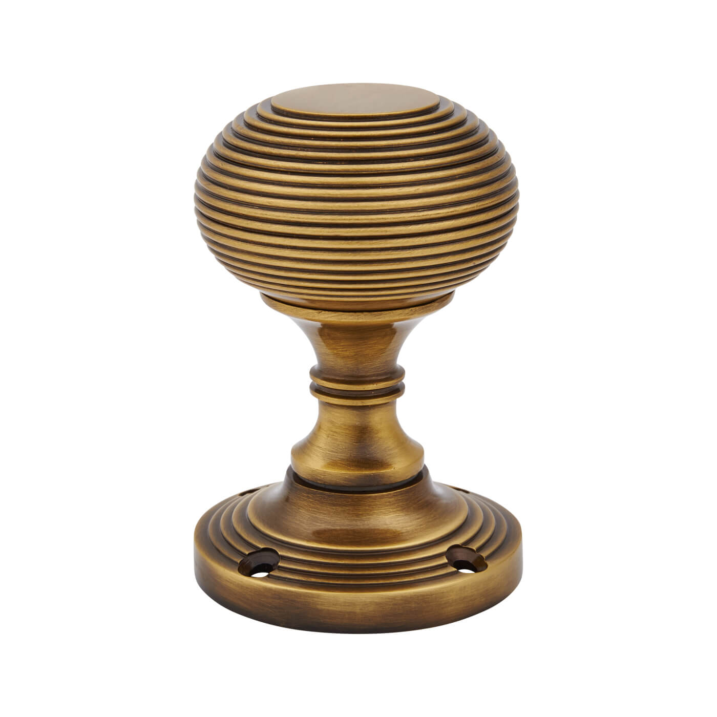 Marcus Antique Brass Reeded Mortice Door Knob - 59mm Rose Diameter - view 3
