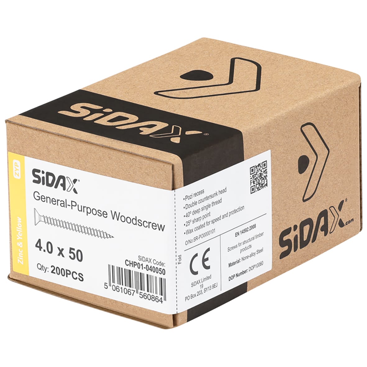 General Purpose Pozi Countersunk Chipboard Wood Screws - 4.0 x 50mm - Yellow Zinc - Pk of 200 - view 2