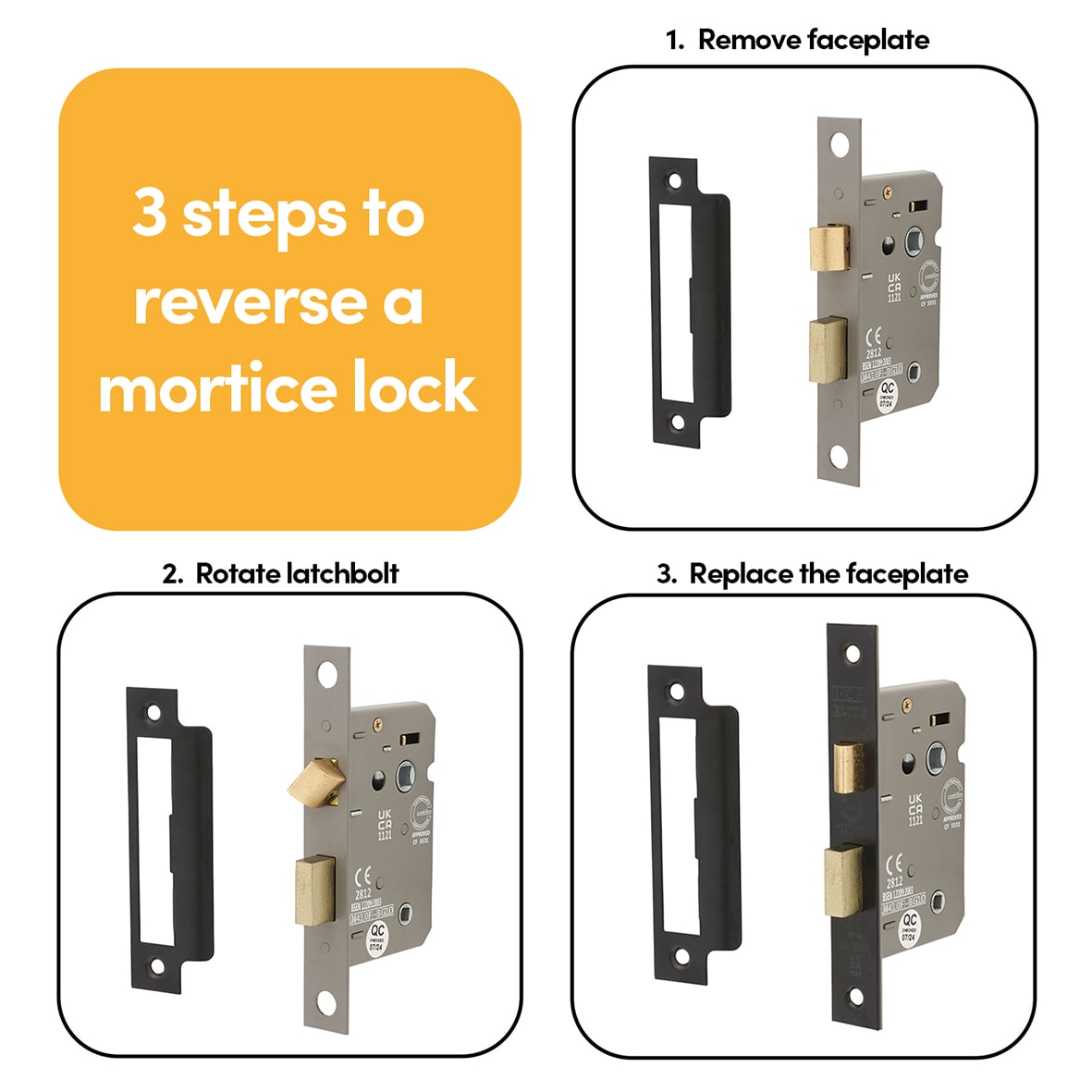 Bolt Through Bathroom Lock - 63mm Case - 44mm Backset - Matt Black - view 5