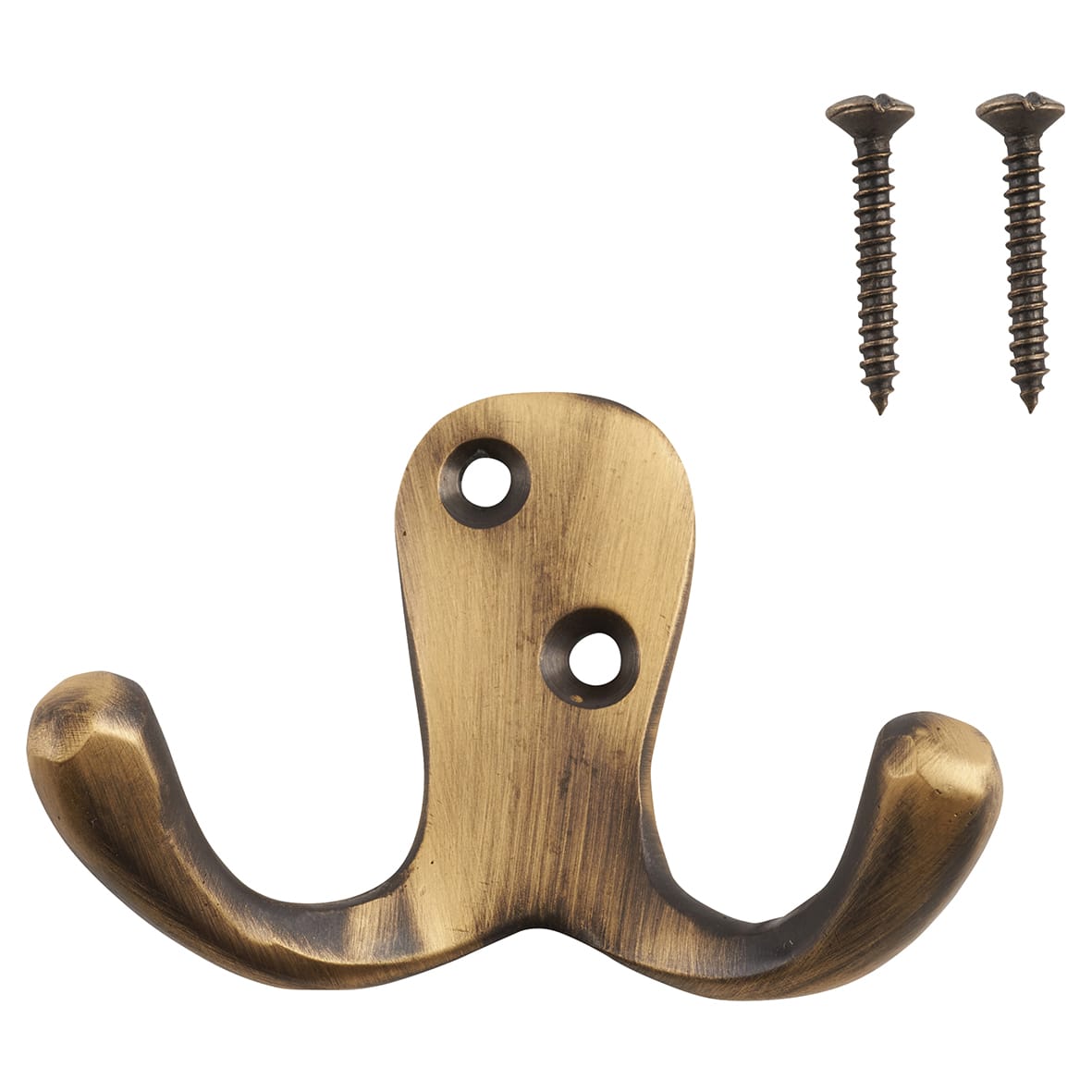 Solid Brass Double Coat Hook - 70 x 43mm - Antique Brass - view 3
