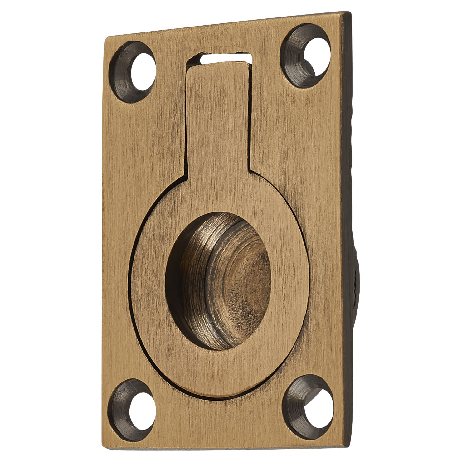Rectangular Flush Ring Cabinet Pull Handle - 38 x 27mm - Antique Brass - view 2