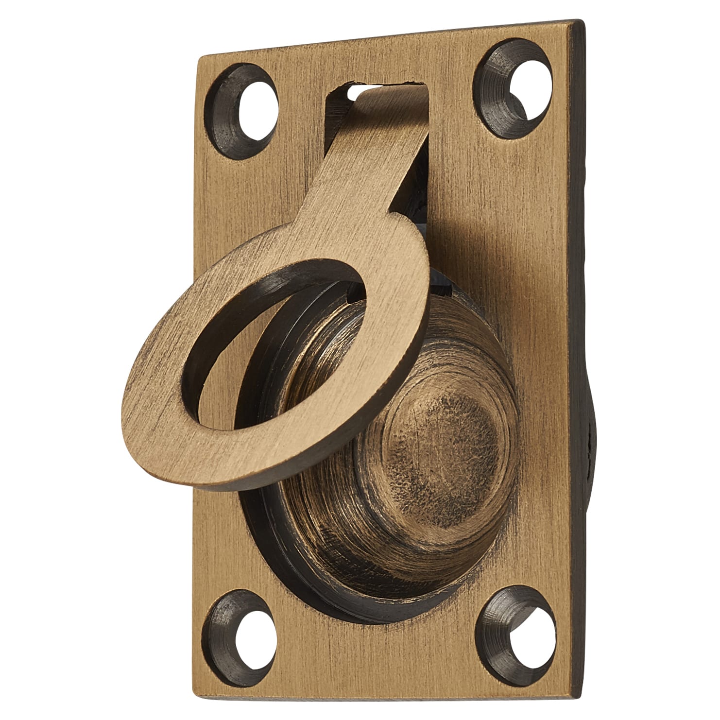 Rectangular Flush Ring Cabinet Pull Handle - 38 x 27mm - Antique Brass - view 3