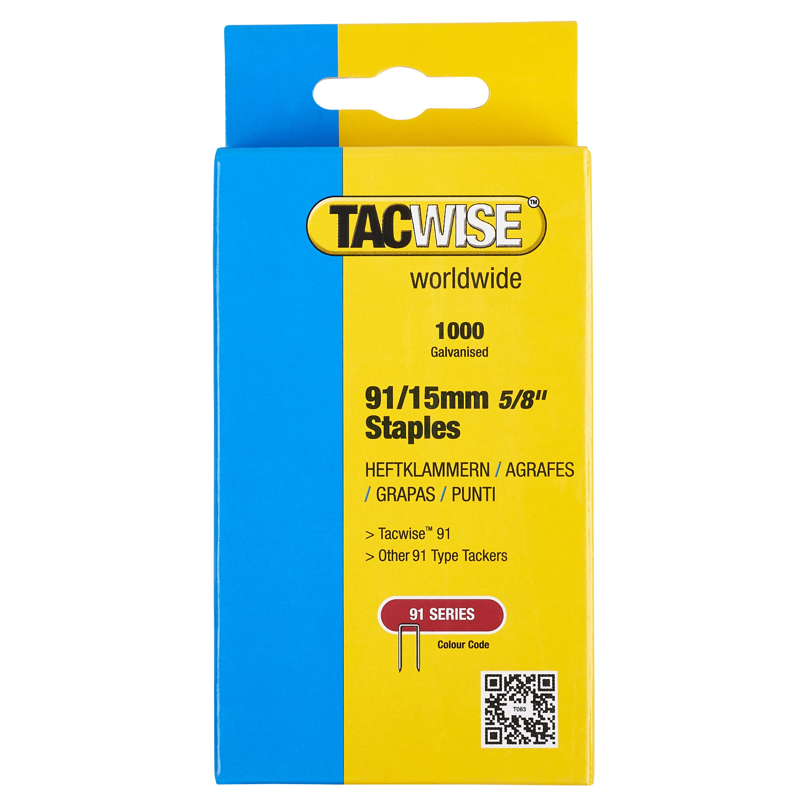 91 Series Narrow Crown Staples - 15mm Length - Galvanised - Pack of 1000 - view 3
