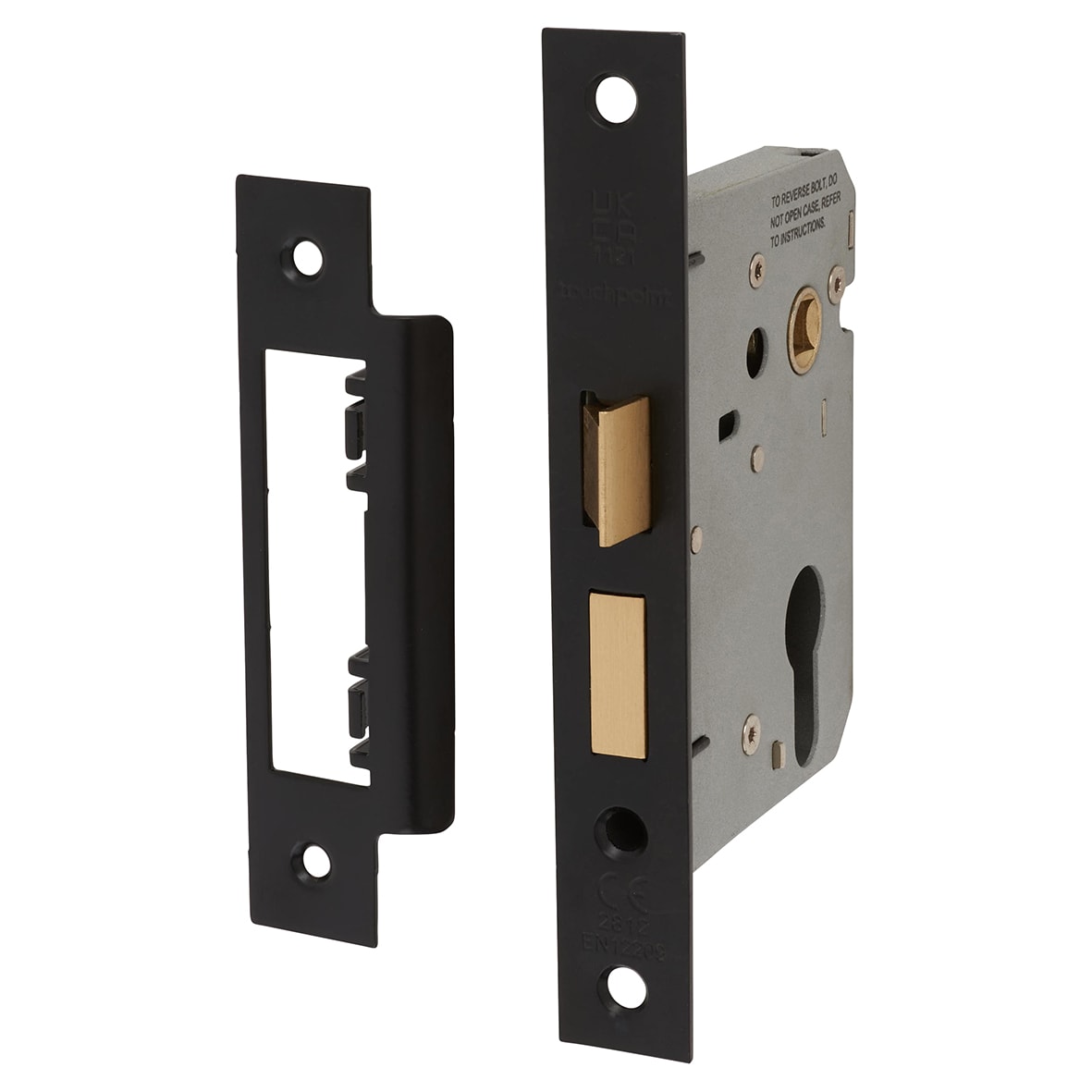 Matt Black Lines Euro Lock Door Handles on Rose Pack - Eva Range - view 5
