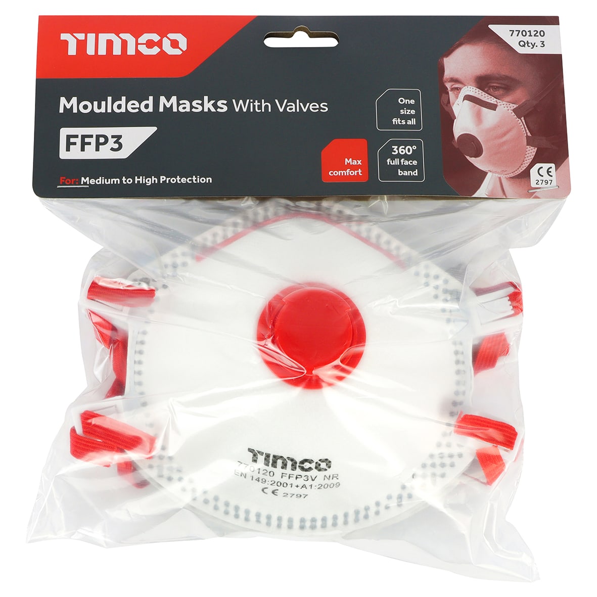 Moulded Valved Mask - - Pack of 3 - view 3