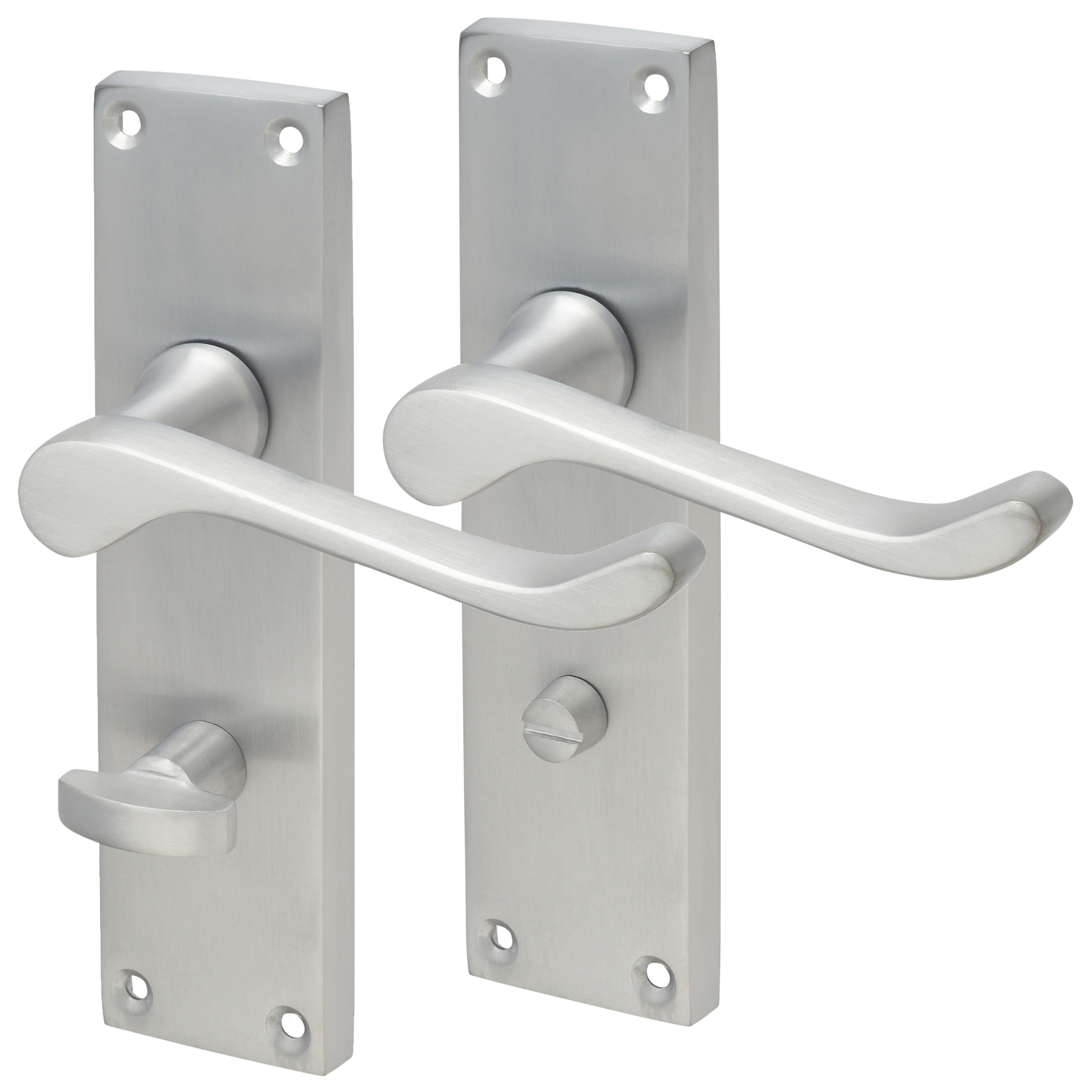 Satin Chrome Victorian Scroll Bathroom Door Handles - 155 x 42mm - view 2