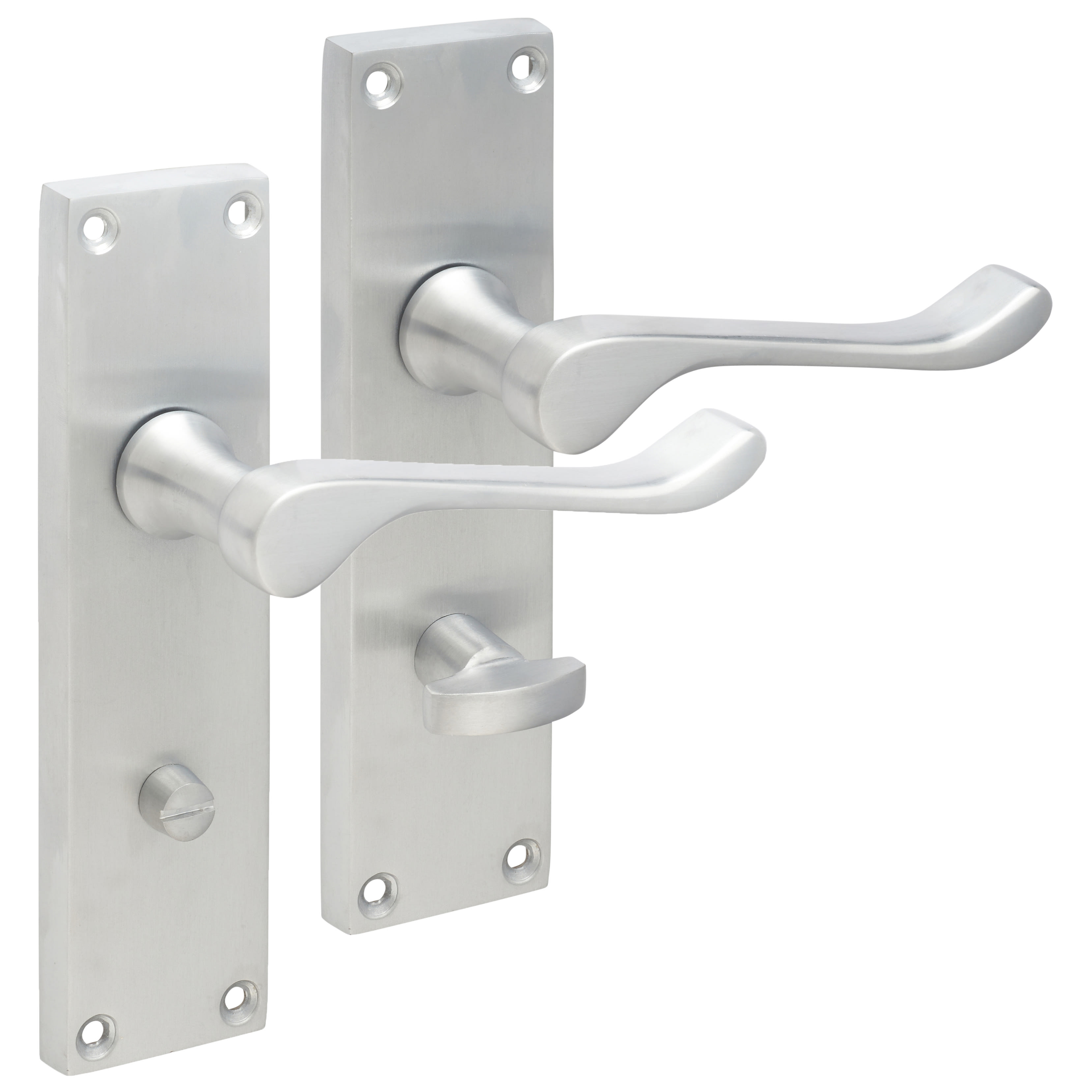 Satin Chrome Victorian Scroll Bathroom Door Handles - 155 x 42mm - view 4