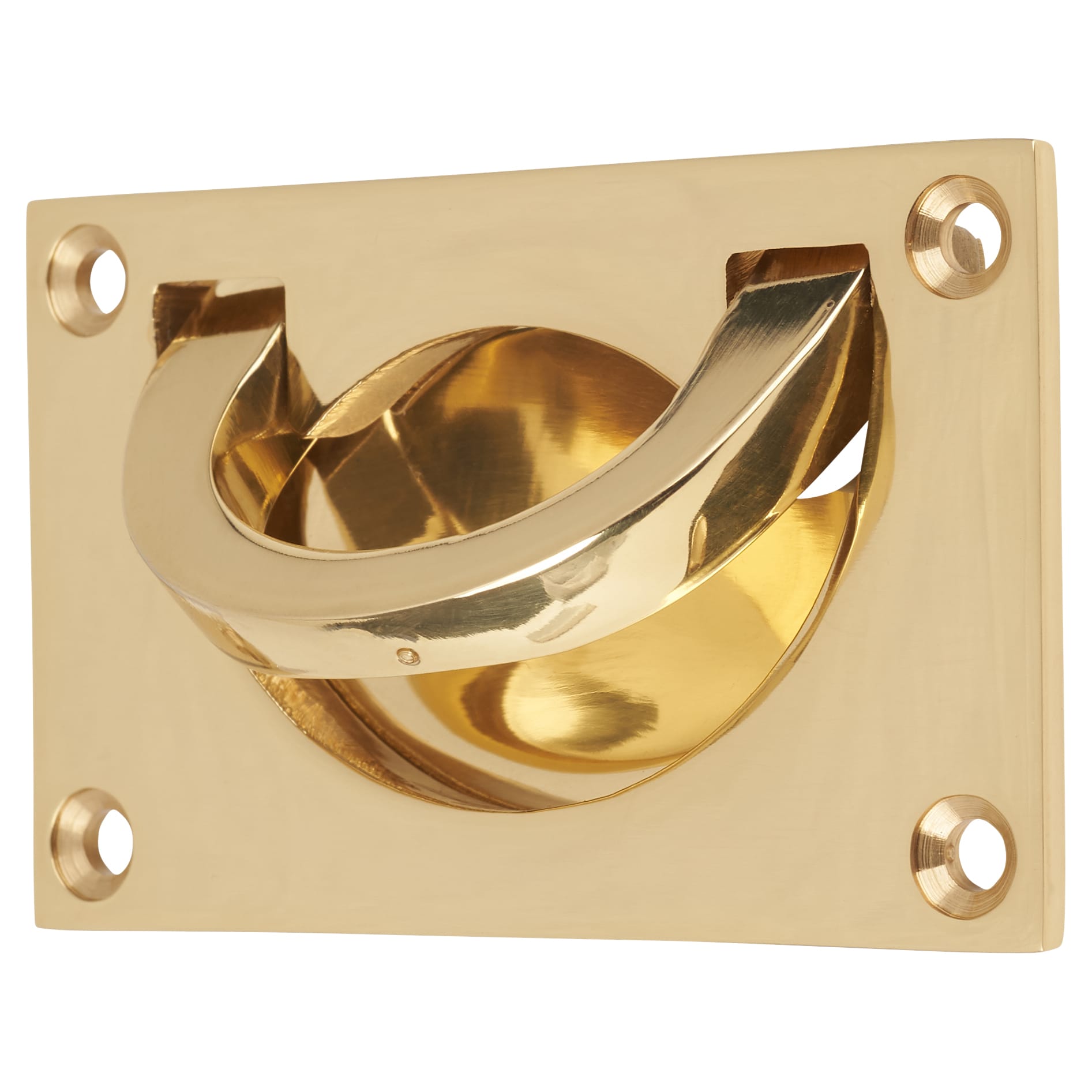 Flush Chest Drawer Cabinet Pull Handle - 75 x 45mm - Polished Brass - view 4
