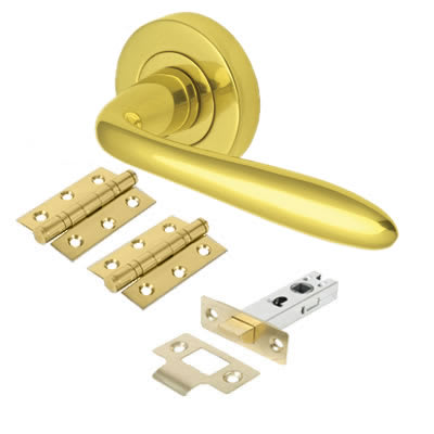 Marcus Polished Brass Latch Door Handles on Rose Pack - Sutton Range - view 2