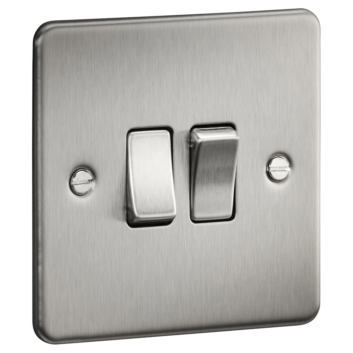 10AX 2 Gang 2 Way Flat Plate Light Switch - Brushed Chrome - view 2