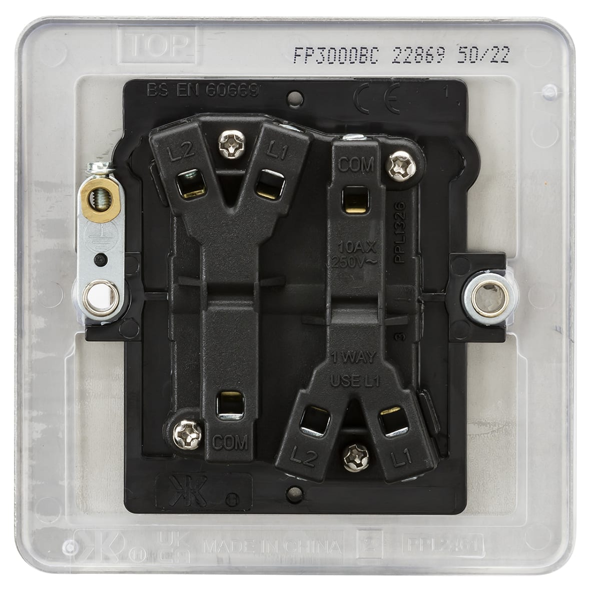 10AX 2 Gang 2 Way Flat Plate Light Switch - Brushed Chrome - view 4