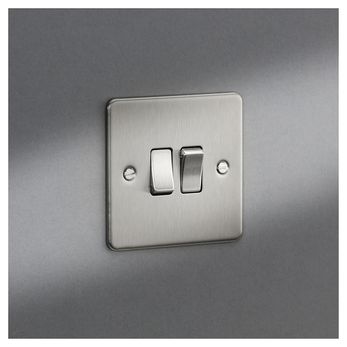 10AX 2 Gang 2 Way Flat Plate Light Switch - Brushed Chrome - view 5