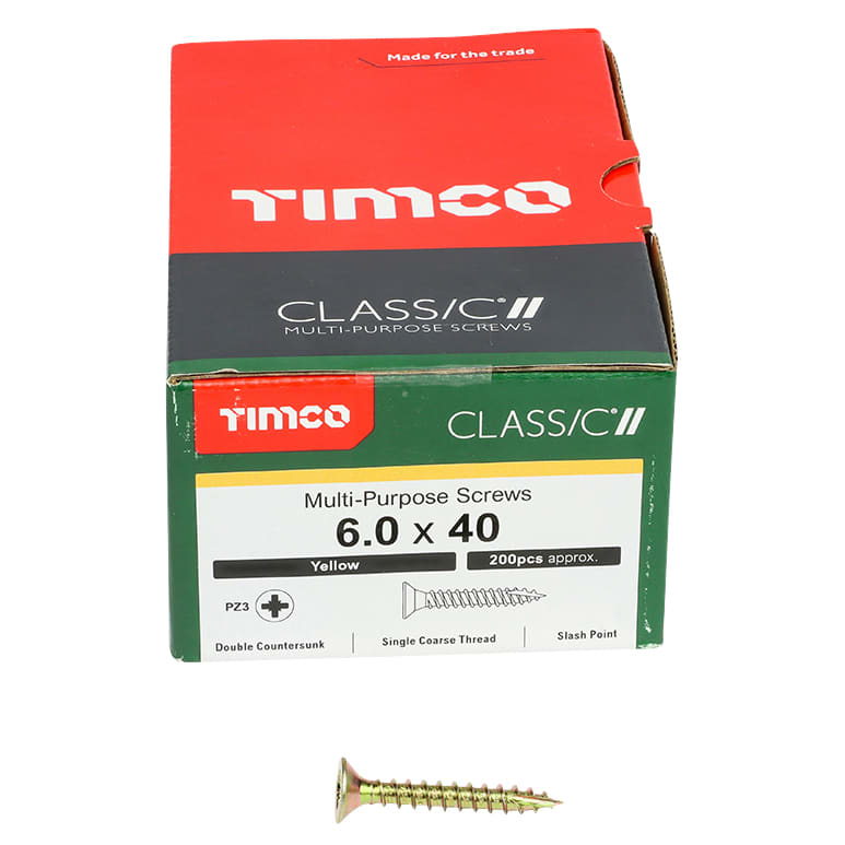 Classic Pozi Countersunk Wood Screws - 6.0 x 40mm - Yellow Zinc - Pack of 200 - view 3