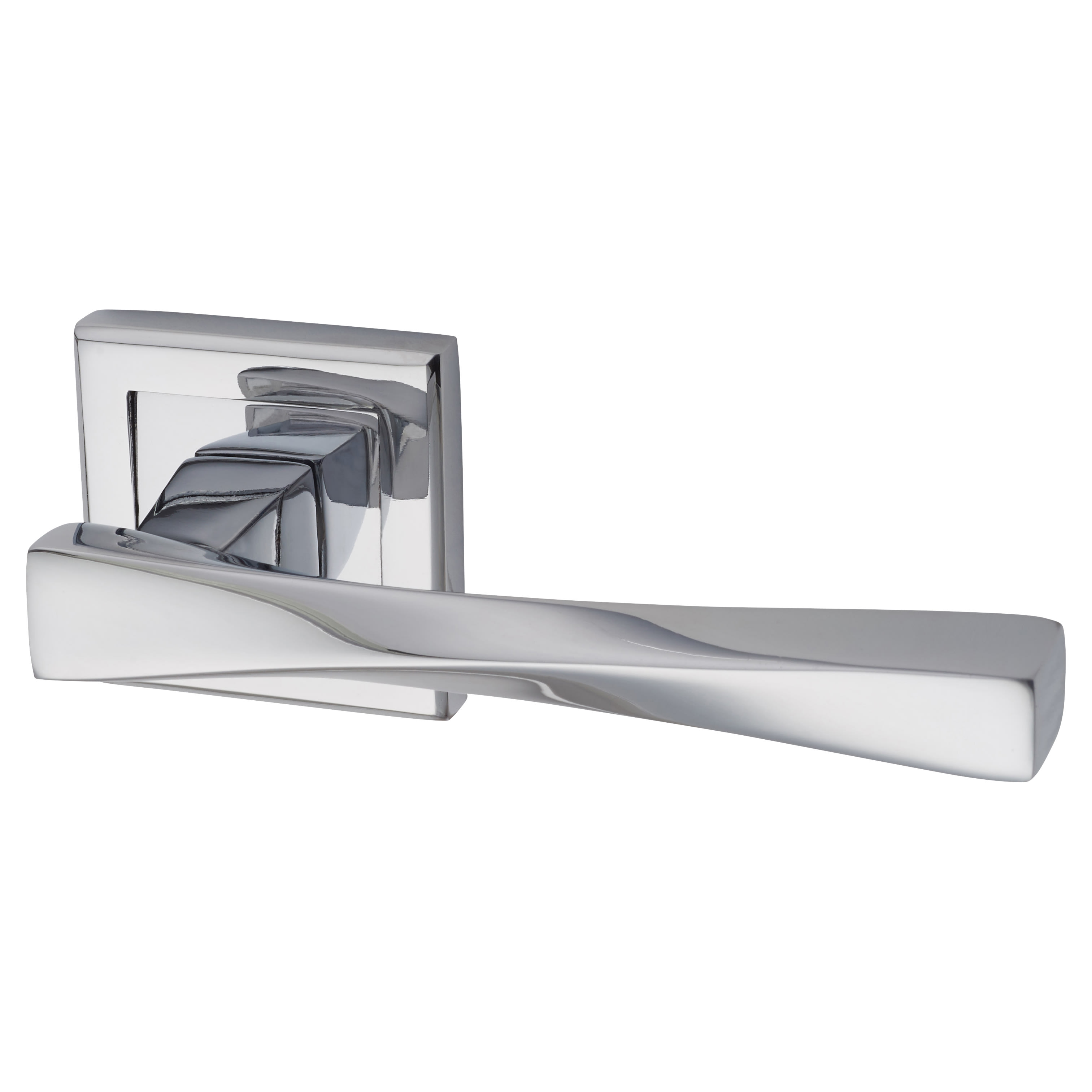 Polished Chrome Latch Door Handles on Square Rose Pack - Spirit Range - view 3