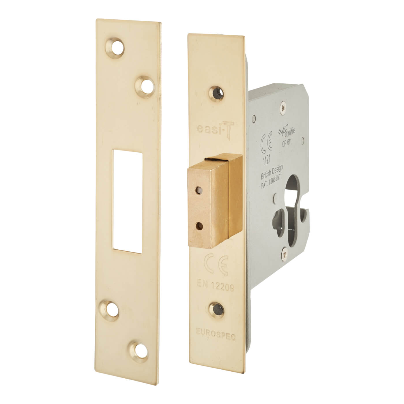 Architectural Euro Profile Deadlock - 78mm Case - 57mm Backset - PVD Brass - view 2