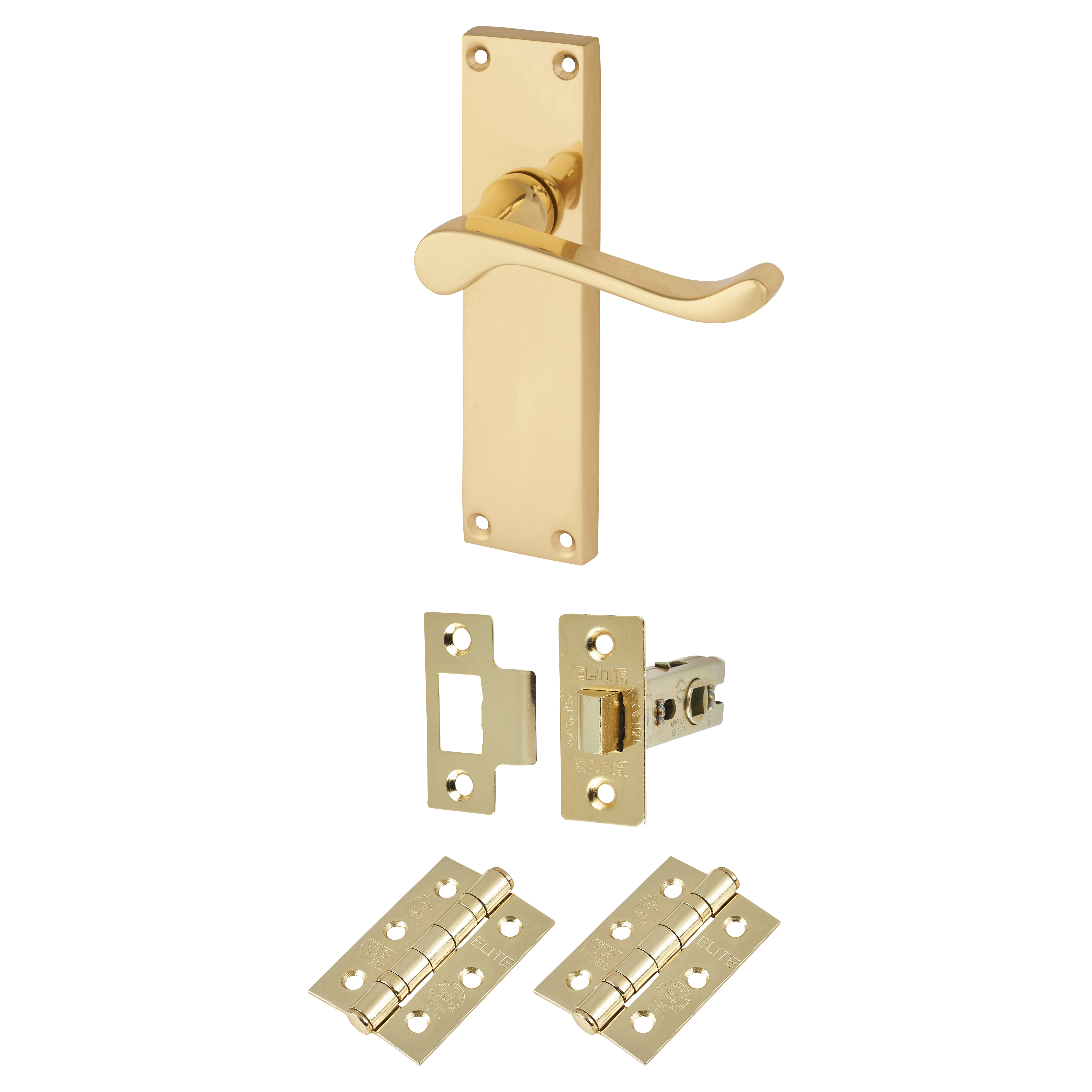 Polished Brass Victorian Scroll Latch Door Handles Pack - view 2
