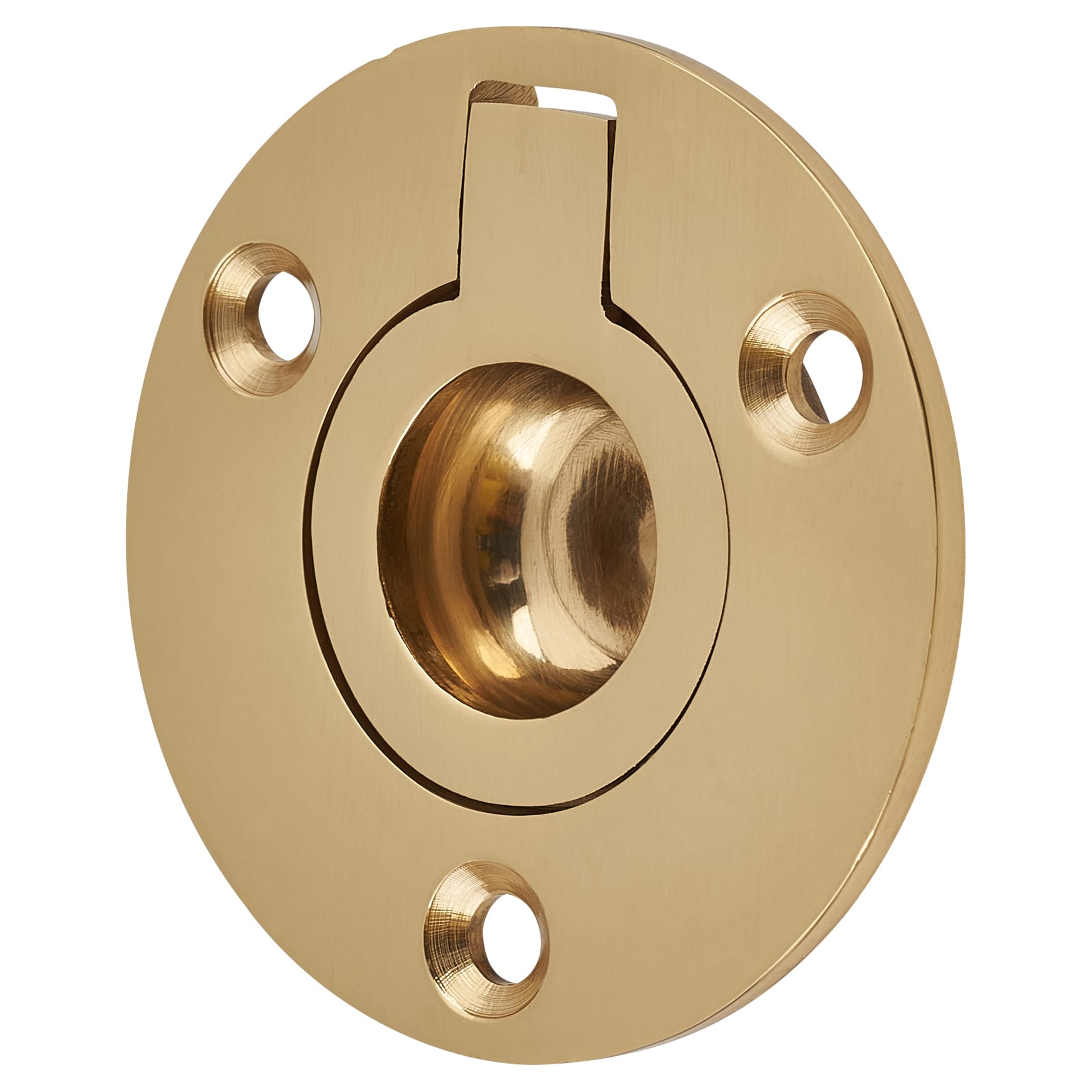 Round Flush Ring Cabinet Pull Handle - 45mm Diameter - Polished Brass - view 2