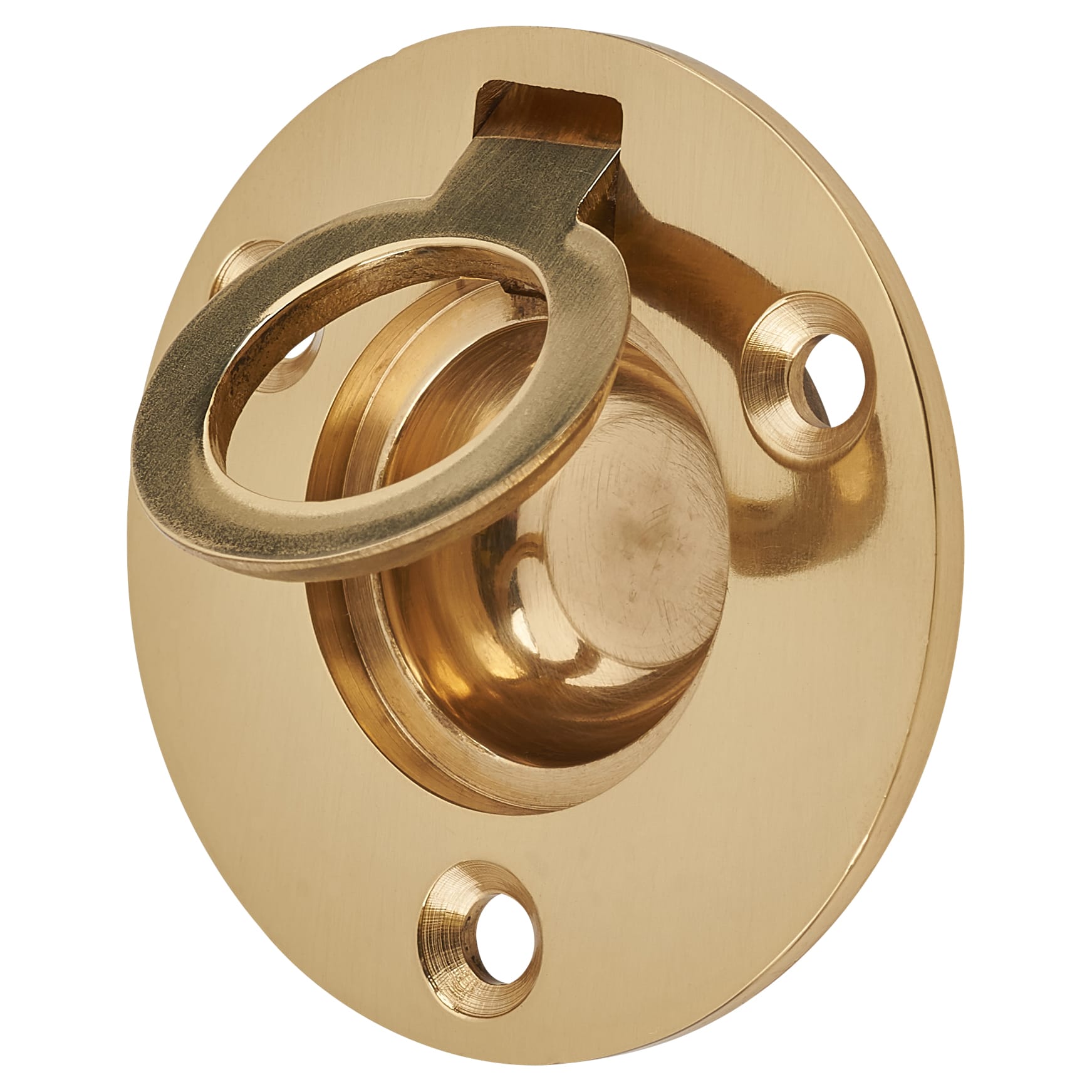 Round Flush Ring Cabinet Pull Handle - 45mm Diameter - Polished Brass - view 3