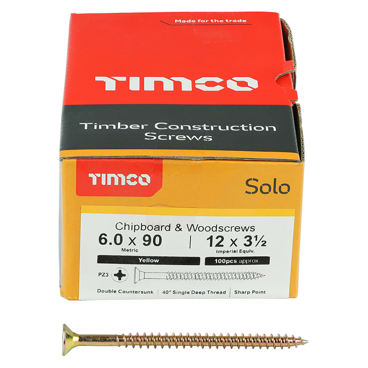 Solo Chippy Pozi Countersunk Wood Screws - 6.0 x 90mm - Yellow Zinc - Pack of 100 - view 2