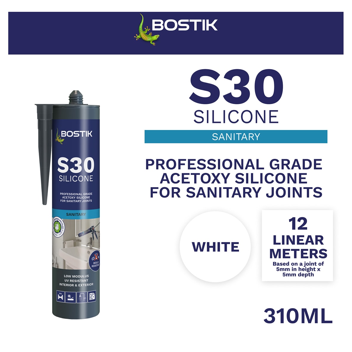 S30 Acetoxy Sanitary Sealant - 310ml - White - view 2