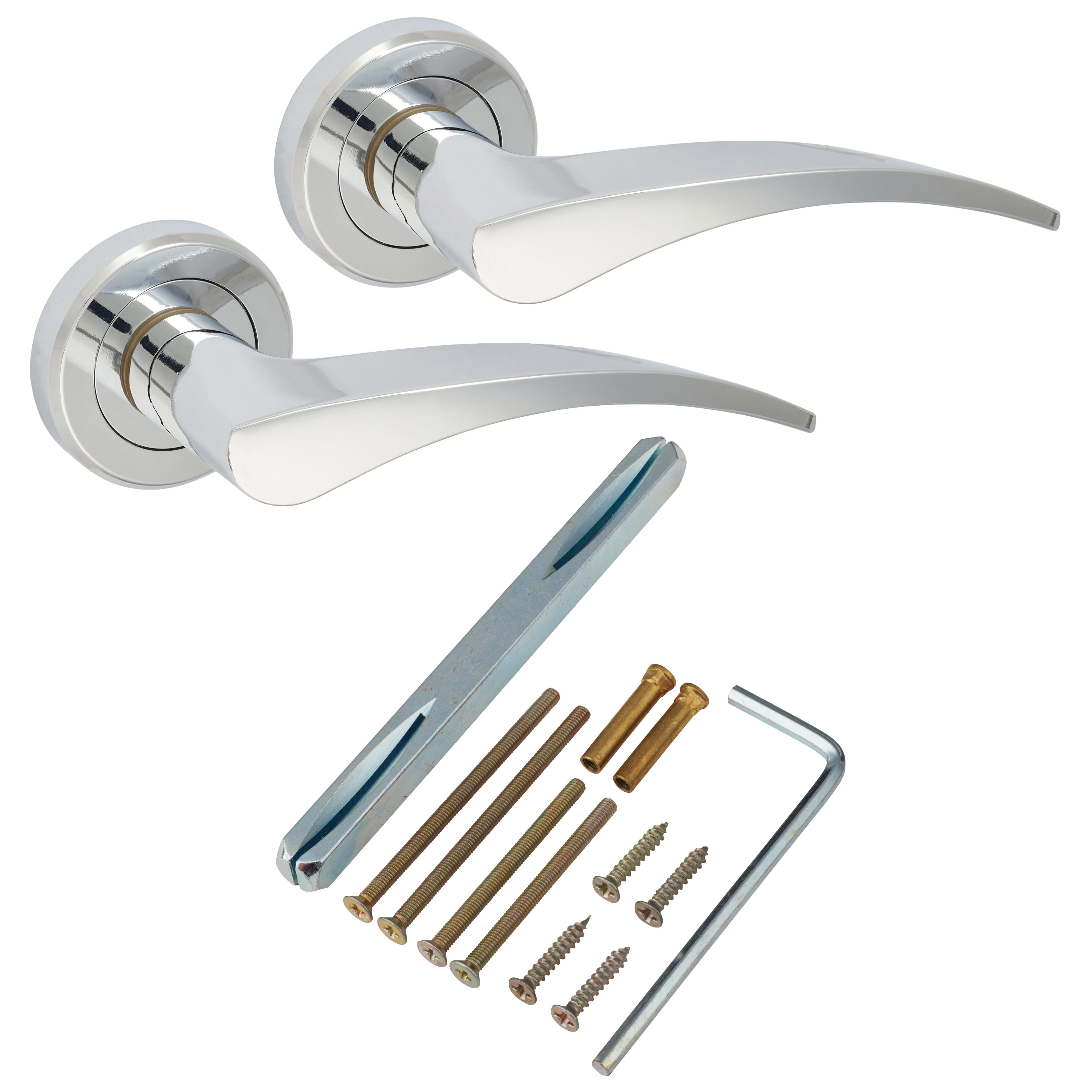 Brass Polished Chrome Door Handles on Round Rose - Olivier Range - view 3
