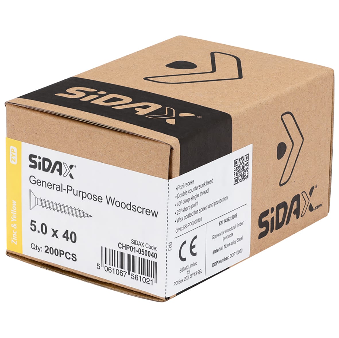 General Purpose Pozi Countersunk Chipboard Wood Screws - 5.0 x 40mm - Yellow Zinc - Pk of 200 - view 2