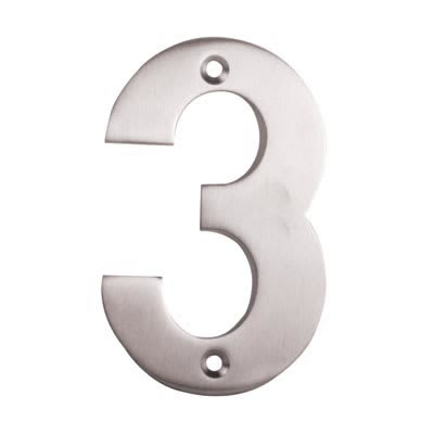 100mm Screw Fix Door Numeral - 3 - Satin Stainless Steel - view 2