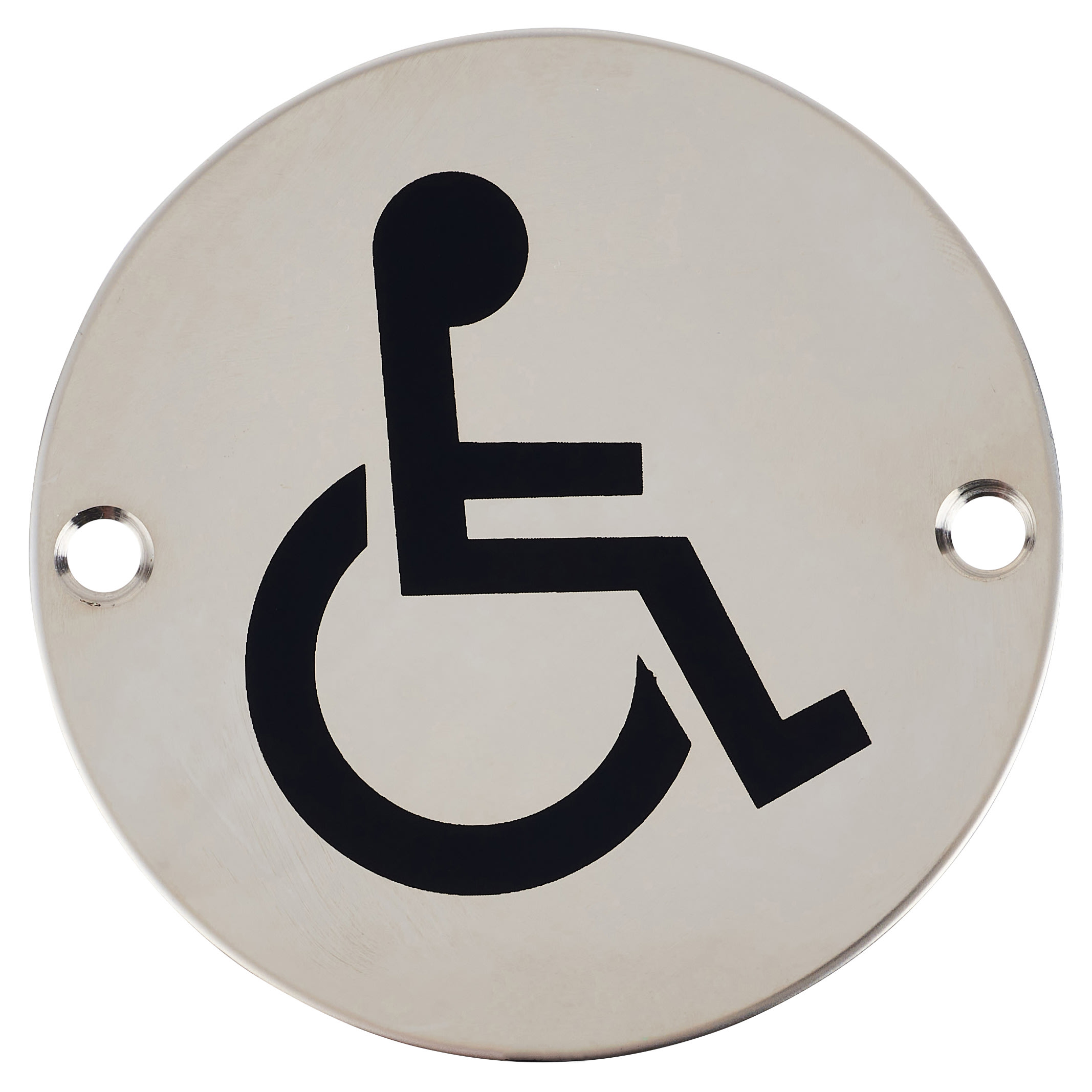 Disabled Toilet Door Sign - 75mm Diameter - Polished Stainless Steel - view 2