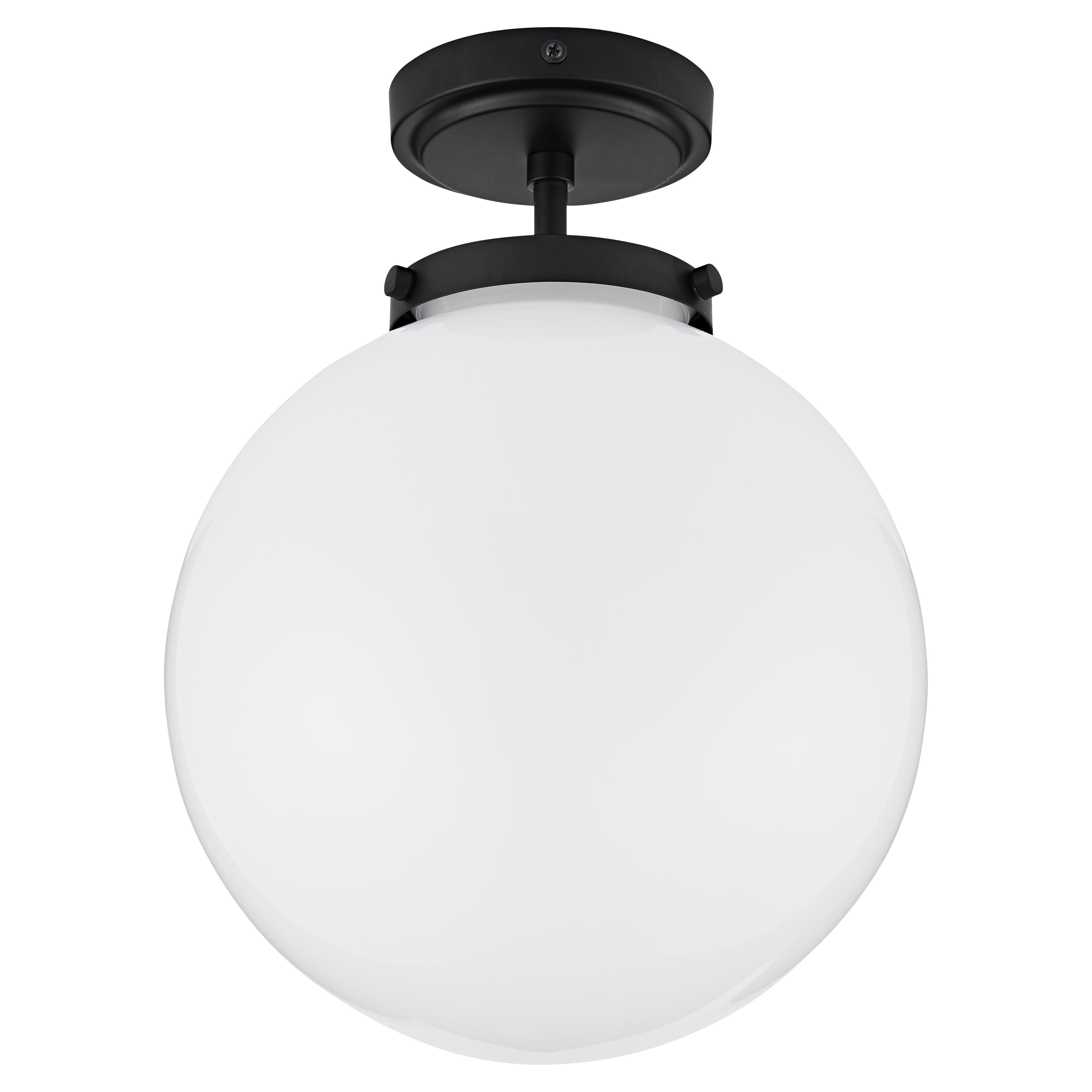 Forum Spa Porto Semi Flush LED Bathroom Ceiling Light - IP44 - Matt Black & Opal Shade - view 2