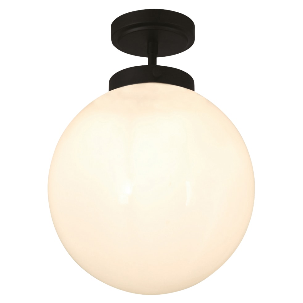 Forum Spa Porto Semi Flush LED Bathroom Ceiling Light - IP44 - Matt Black & Opal Shade - view 3