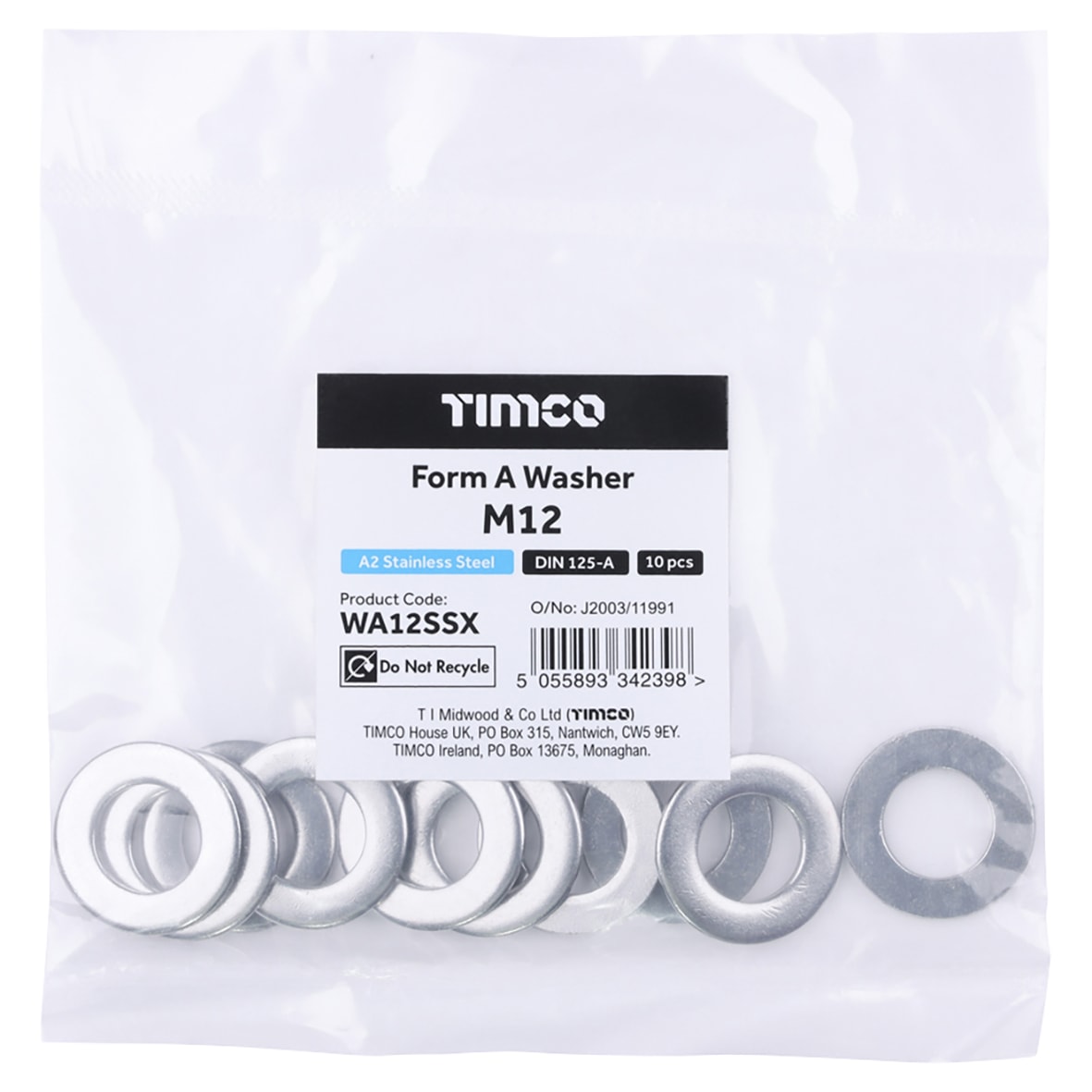 Form 'A' Washer - M12 x 24mm - A2 Stainless Steel - Pack of 10 - view 3