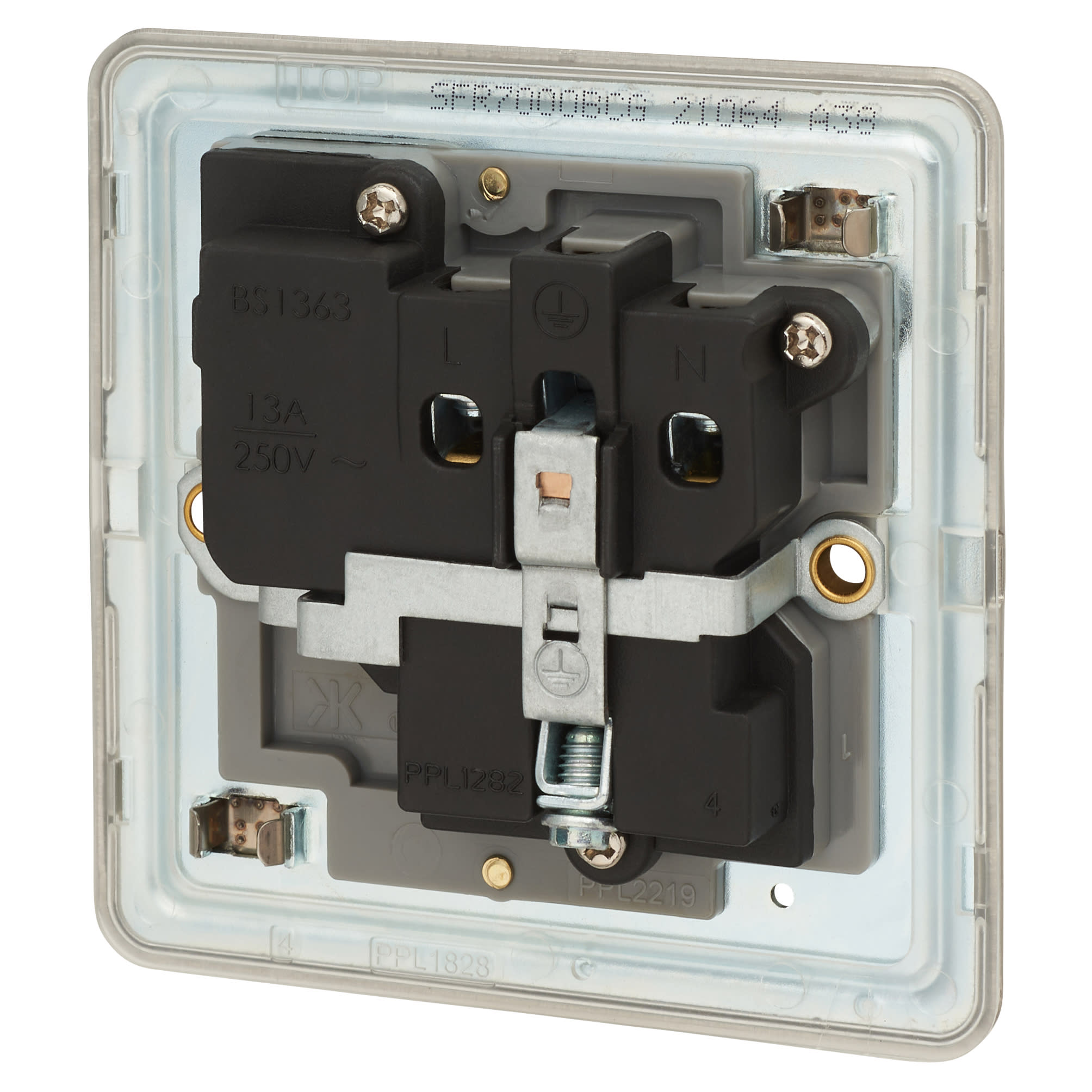 13A 1 Gang Screwless Flat Plate DP Switched Socket - Brushed Chrome with Grey Insert - view 3