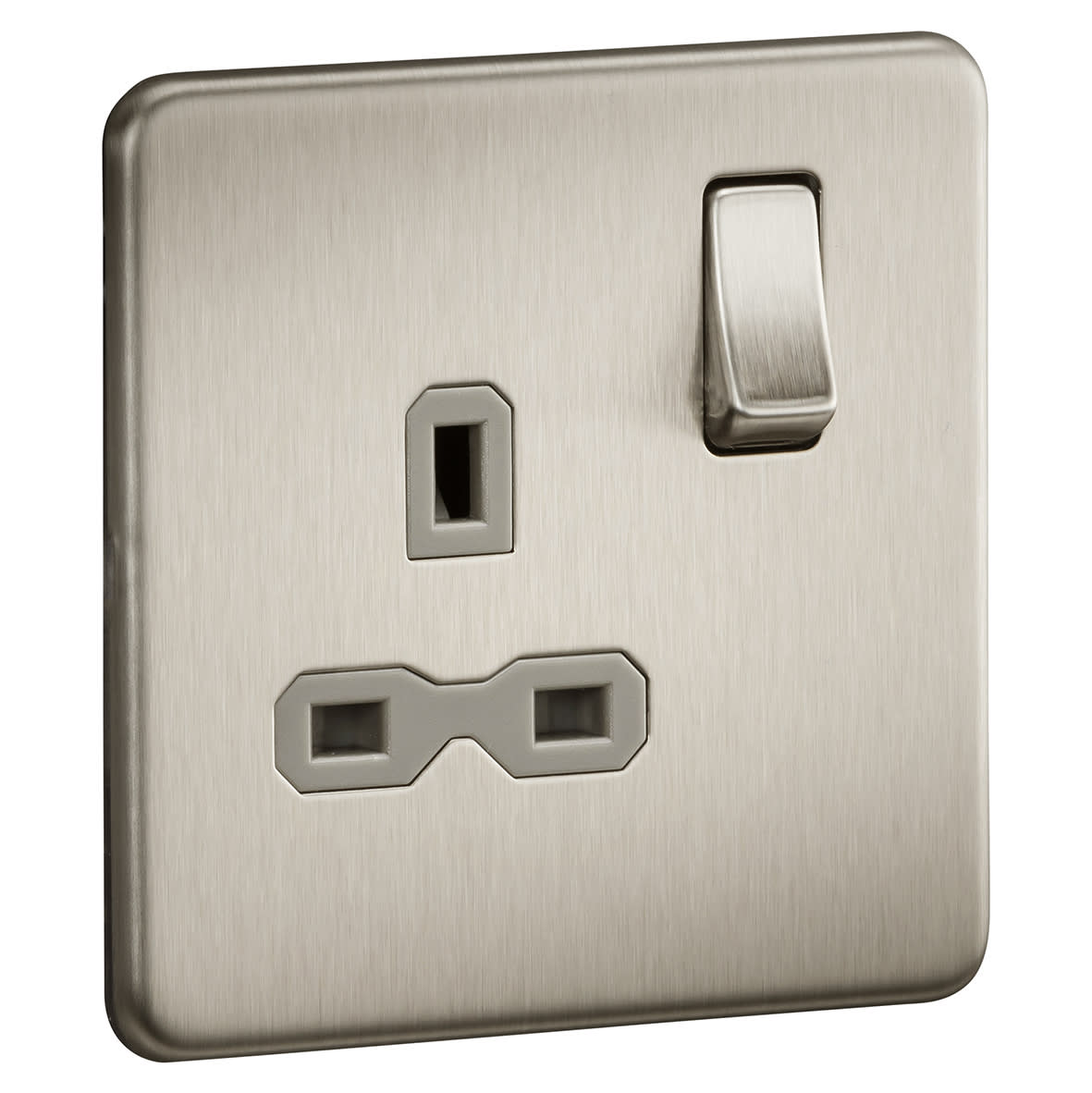 13A 1 Gang Screwless Flat Plate DP Switched Socket - Brushed Chrome with Grey Insert - view 5