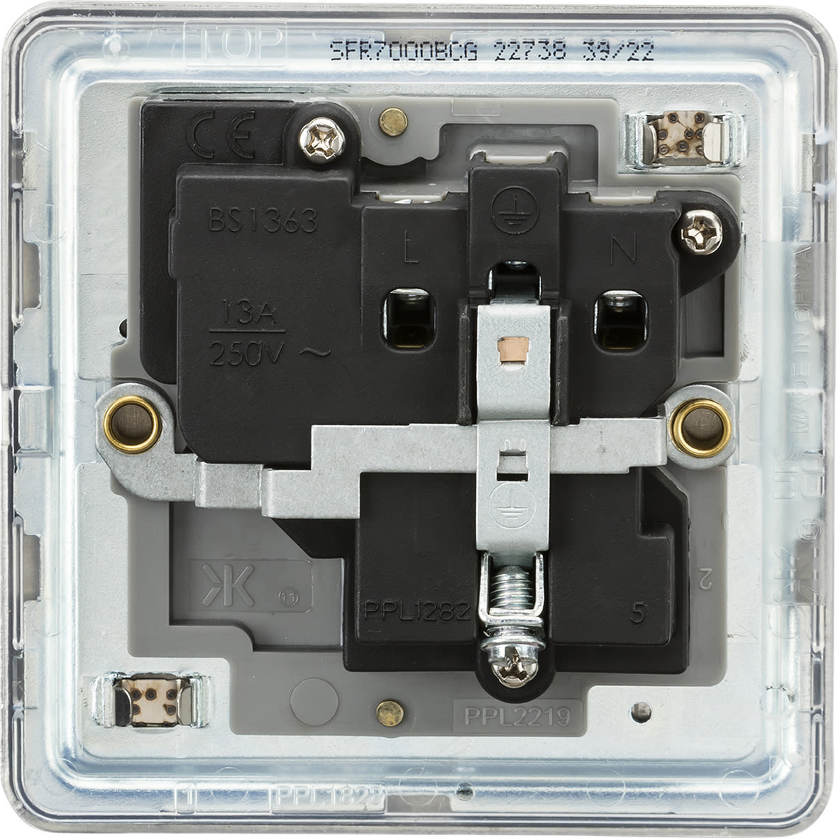 13A 1 Gang Screwless Flat Plate DP Switched Socket - Brushed Chrome with Grey Insert - view 6