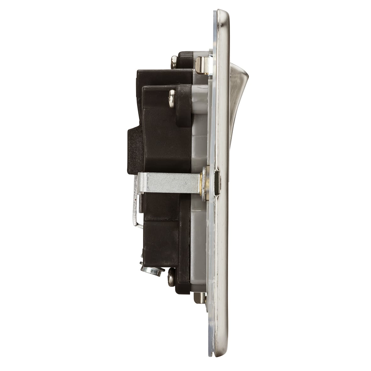 13A 1 Gang Screwless Flat Plate DP Switched Socket - Brushed Chrome with Grey Insert - view 7