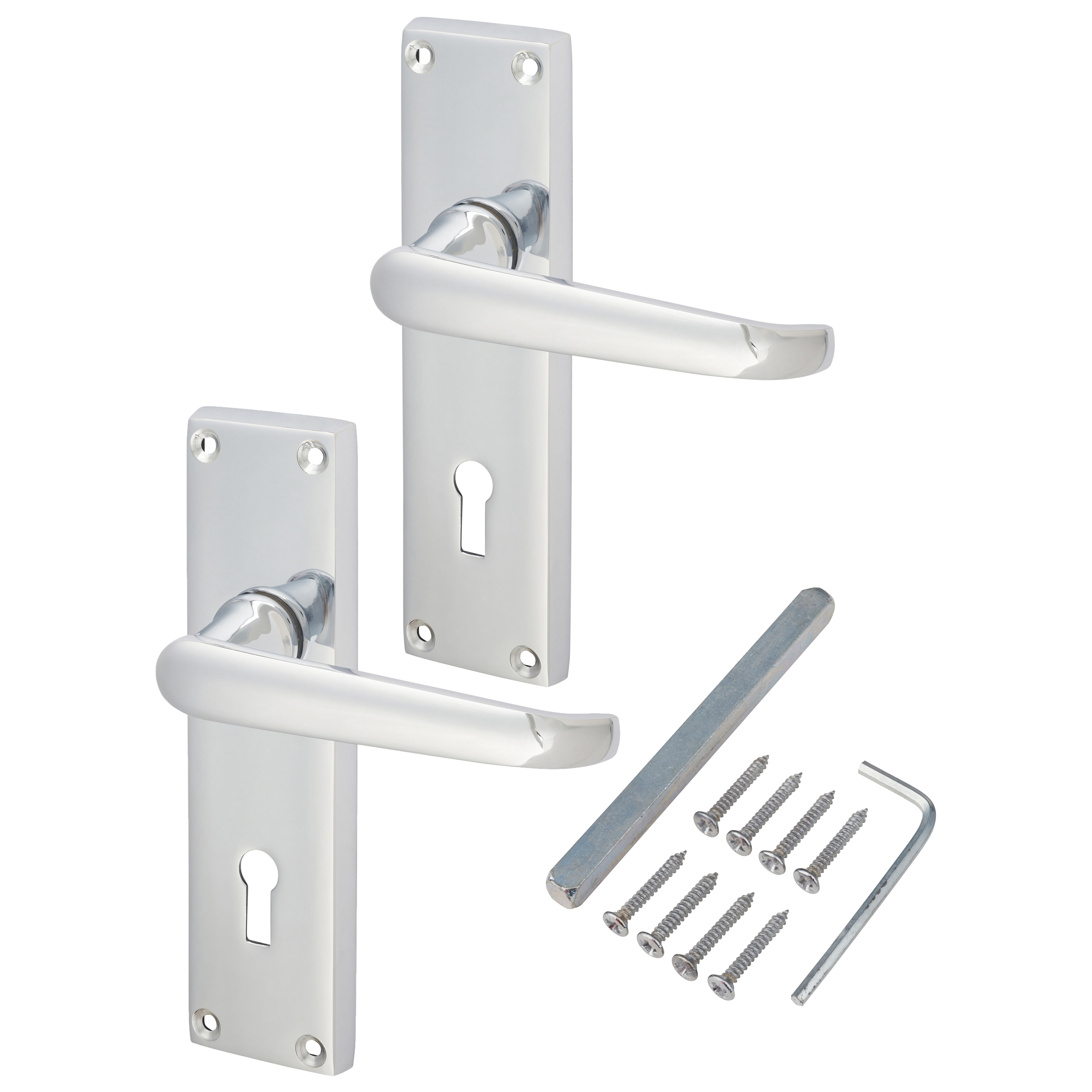 Polished Chrome Victorian Straight Keyhole Lock Door Handles - 155 x 41mm - view 3