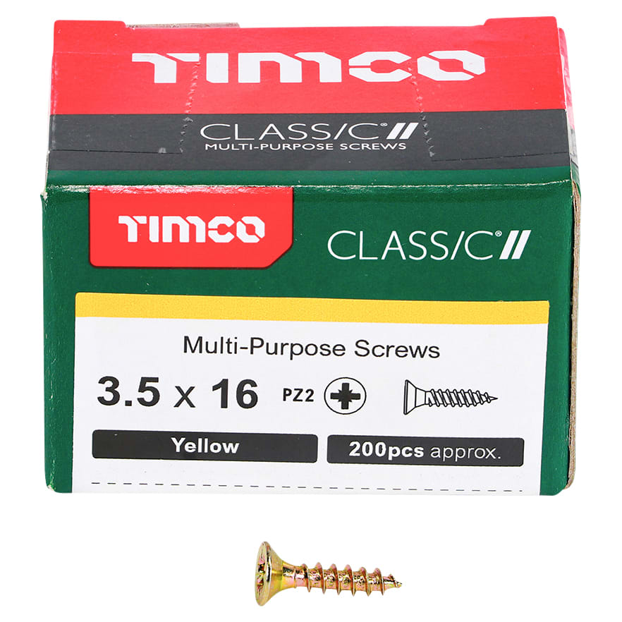 Classic Pozi Countersunk Wood Screws - 3.5 x 16mm - Yellow Zinc - Pack of 200 - view 3