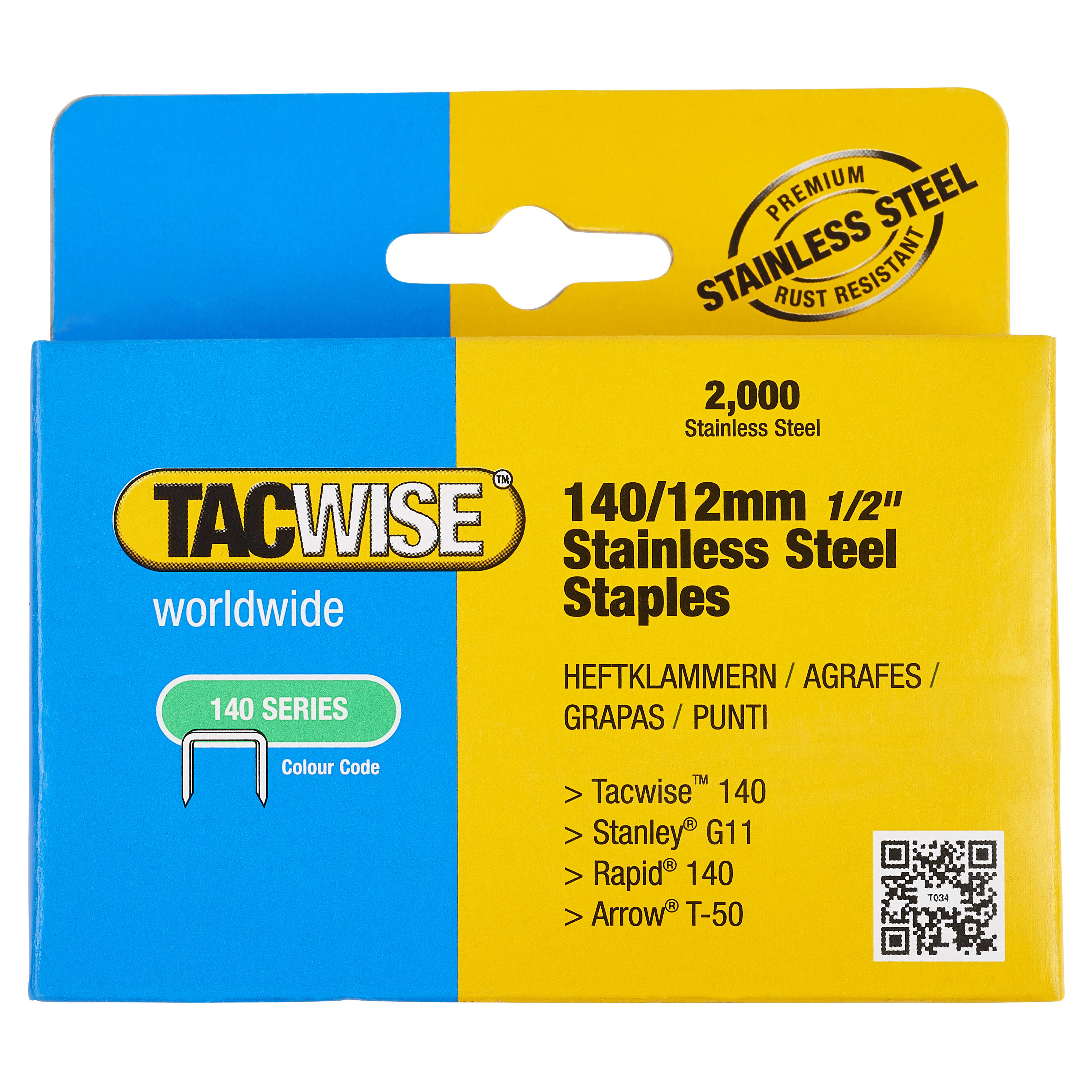 140 Series Staples (T50, G11, 140) - 12mm Length - Stainless Steel Staples - Pack of 2000 - view 3