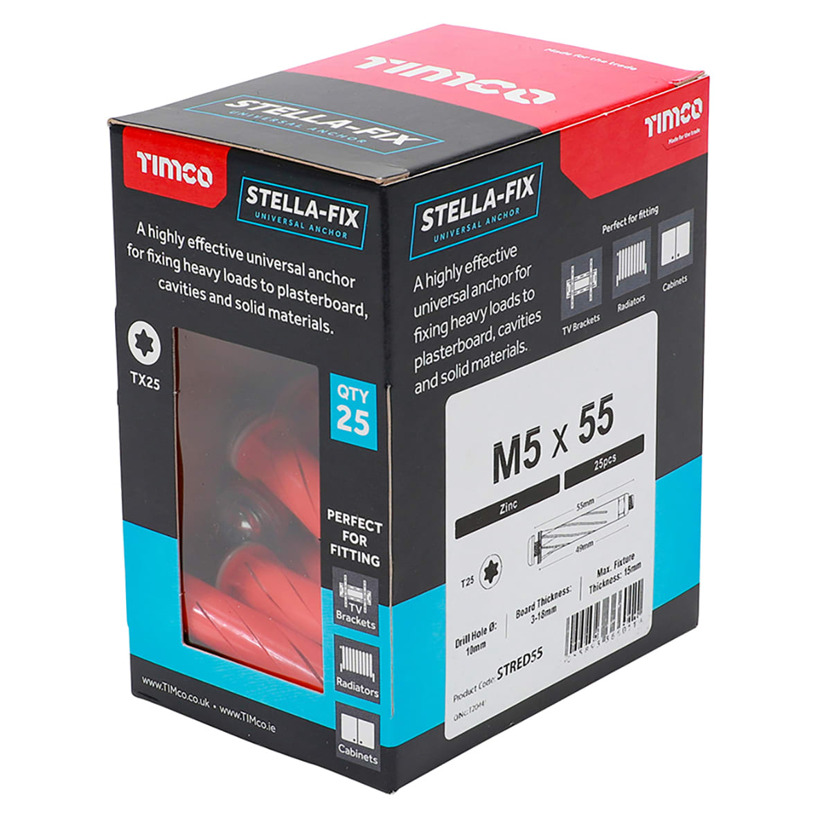 Stella Fixing Wall Anchor - M5 x 55mm - Red - view 3