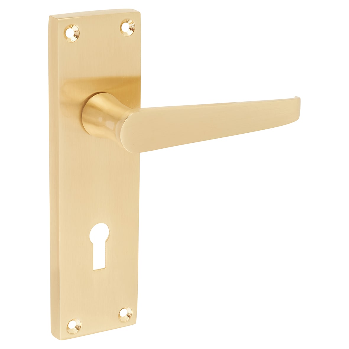 Satin Brass Budget Straight Keyhole Lock Door Handles - Mia Range - 153 x 42mm - view 2