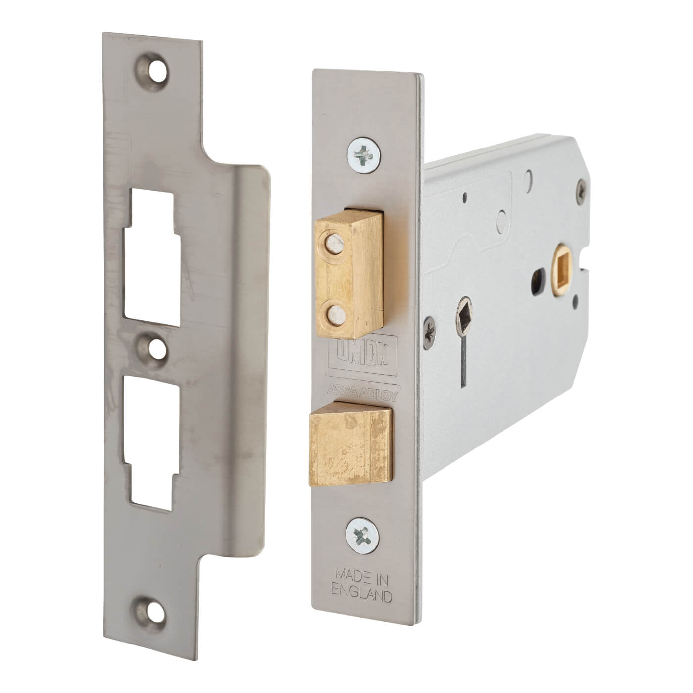 2026 Horizontal Bolt Through Bathroom Lock - 124mm Case - 38-101.5mm Backset - Satin Stainless - view 2