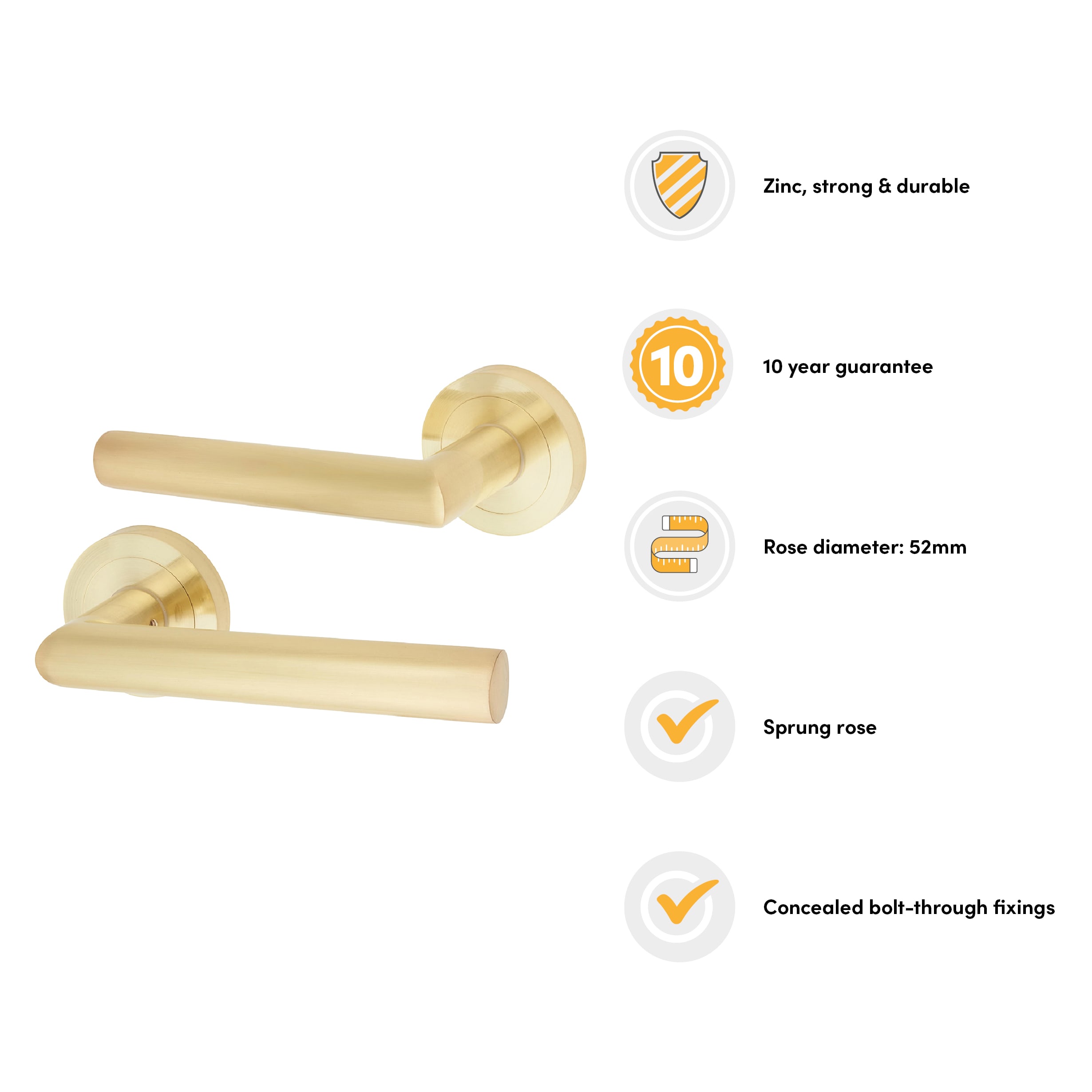 Satin Brass Door Handles on Round Rose - Emily Range - view 2