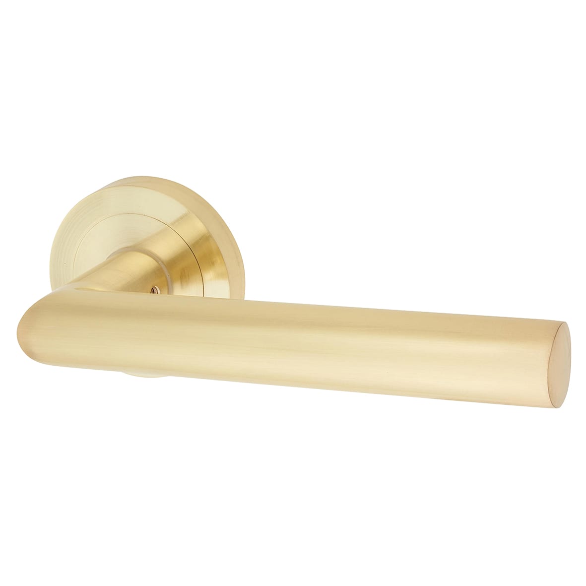 Satin Brass Door Handles on Round Rose - Emily Range - view 3