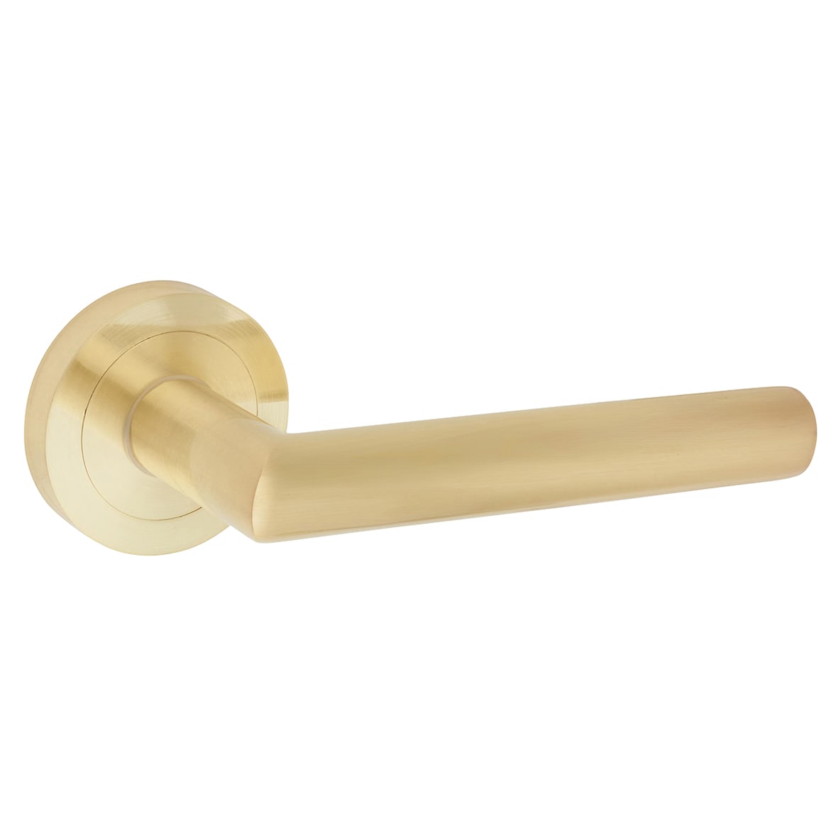 Satin Brass Door Handles on Round Rose - Emily Range - view 4